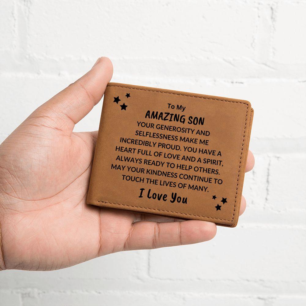 Son Birthday Graduation - Heart Full of Love - Custom Leather Wallet - Mallard Moon Gift Shop