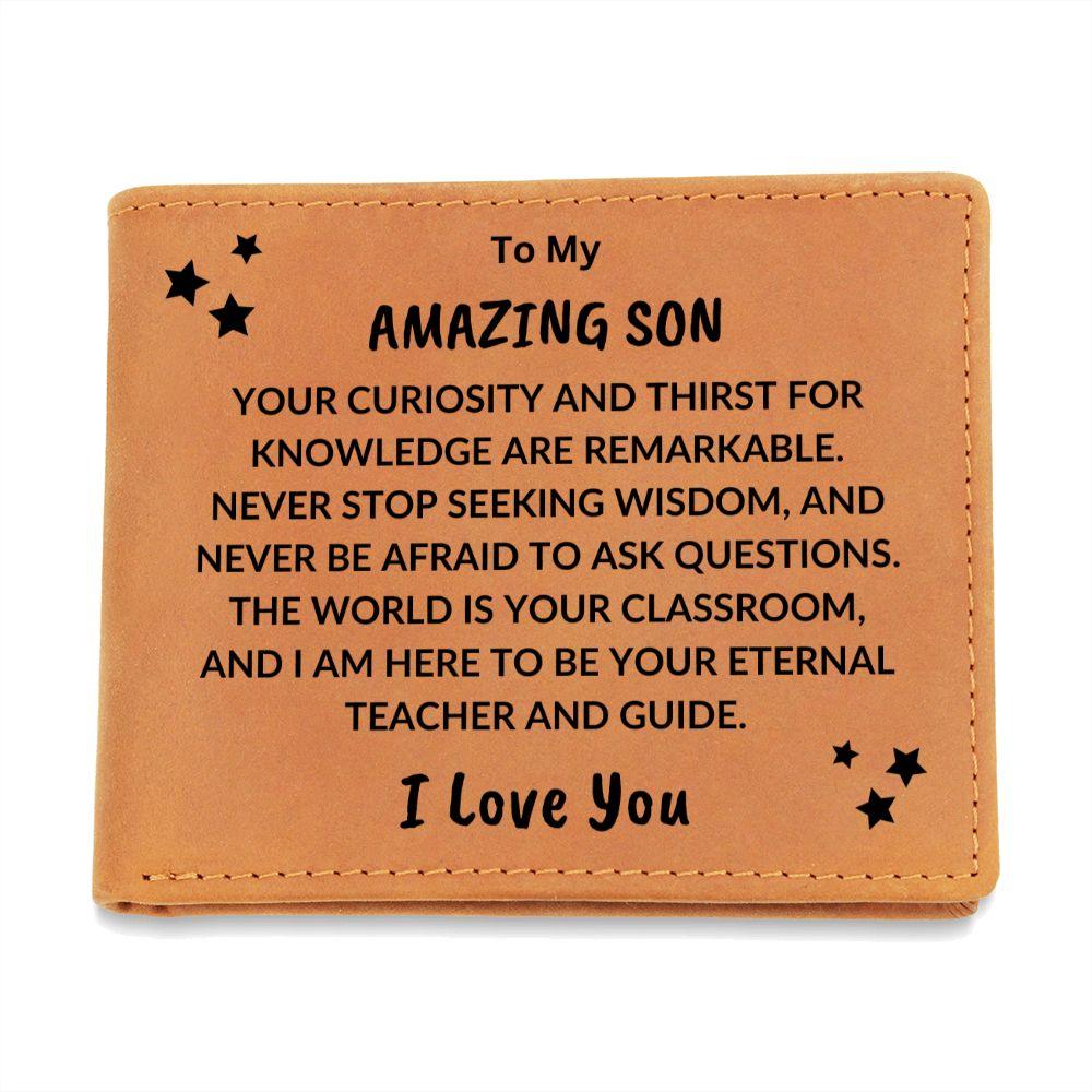Son Birthday Graduation - I Am Your Teacher and Guide - Custom Leather Wallet - Mallard Moon Gift Shop