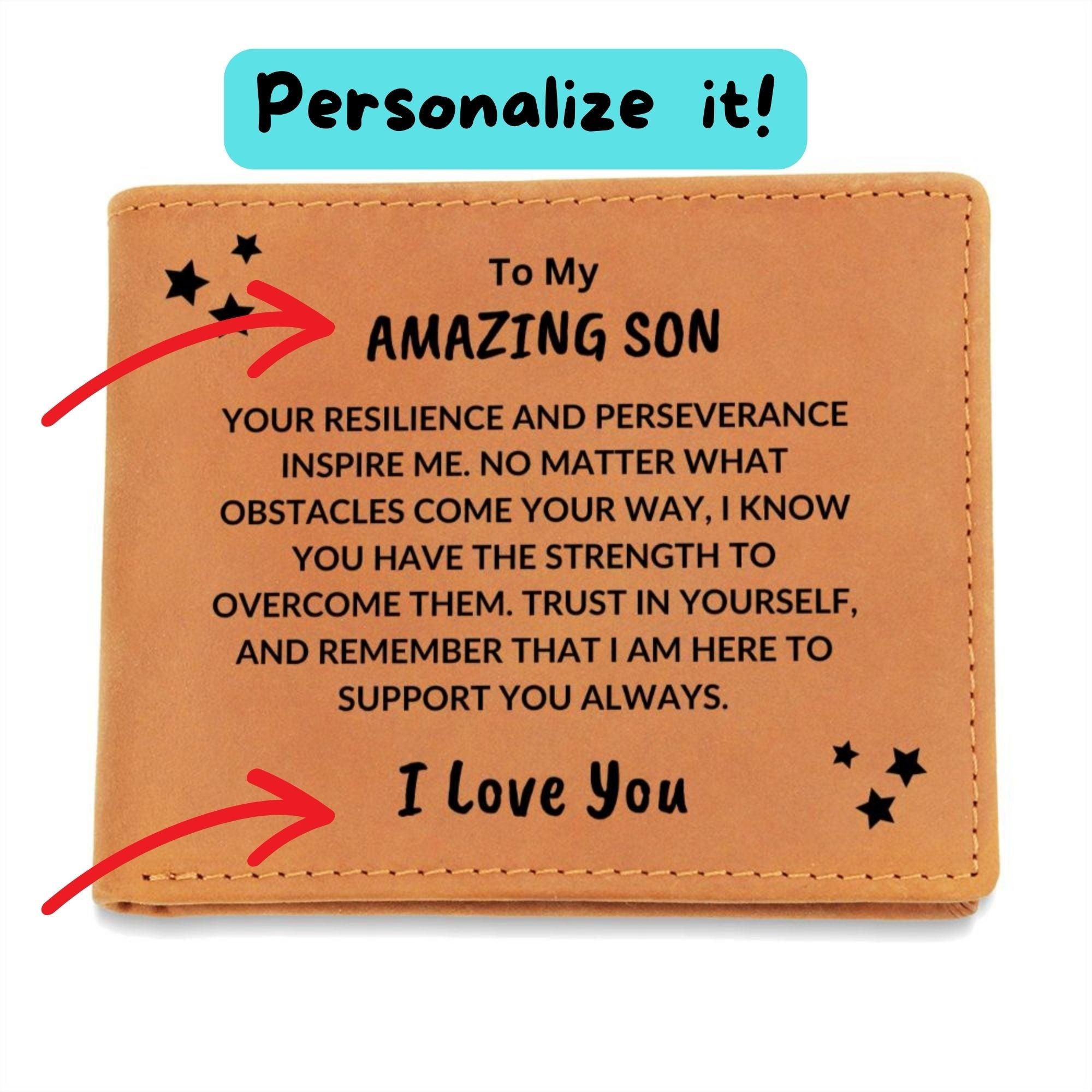 Son Birthday Graduation - Trust in Yourself - Custom Leather Wallet - Mallard Moon Gift Shop