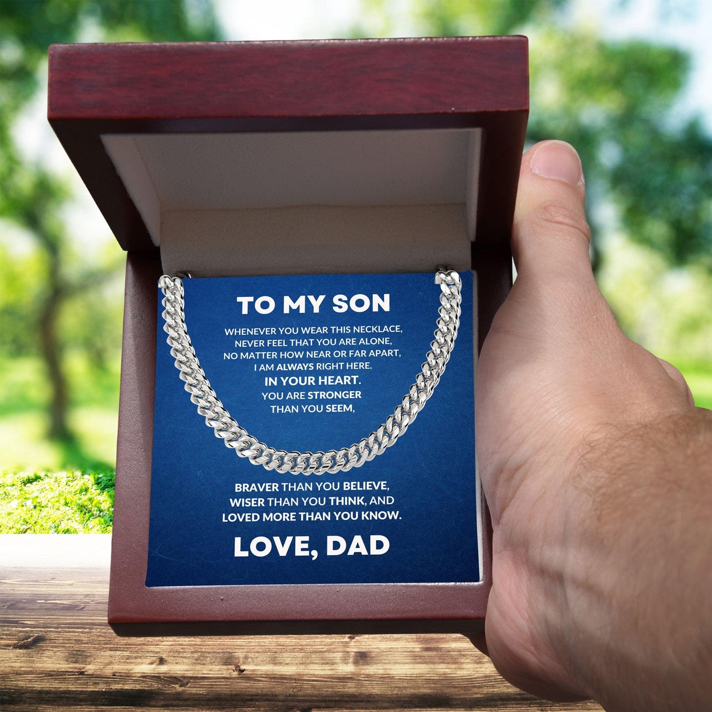 Gift for Son - Always In My Heart - Love Dad - Cuban Chain Link Necklace - Mallard Moon Gift Shop