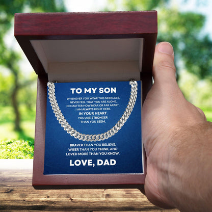 Gift for Son - Always In My Heart - Love Dad - Cuban Chain Link Necklace - Mallard Moon Gift Shop