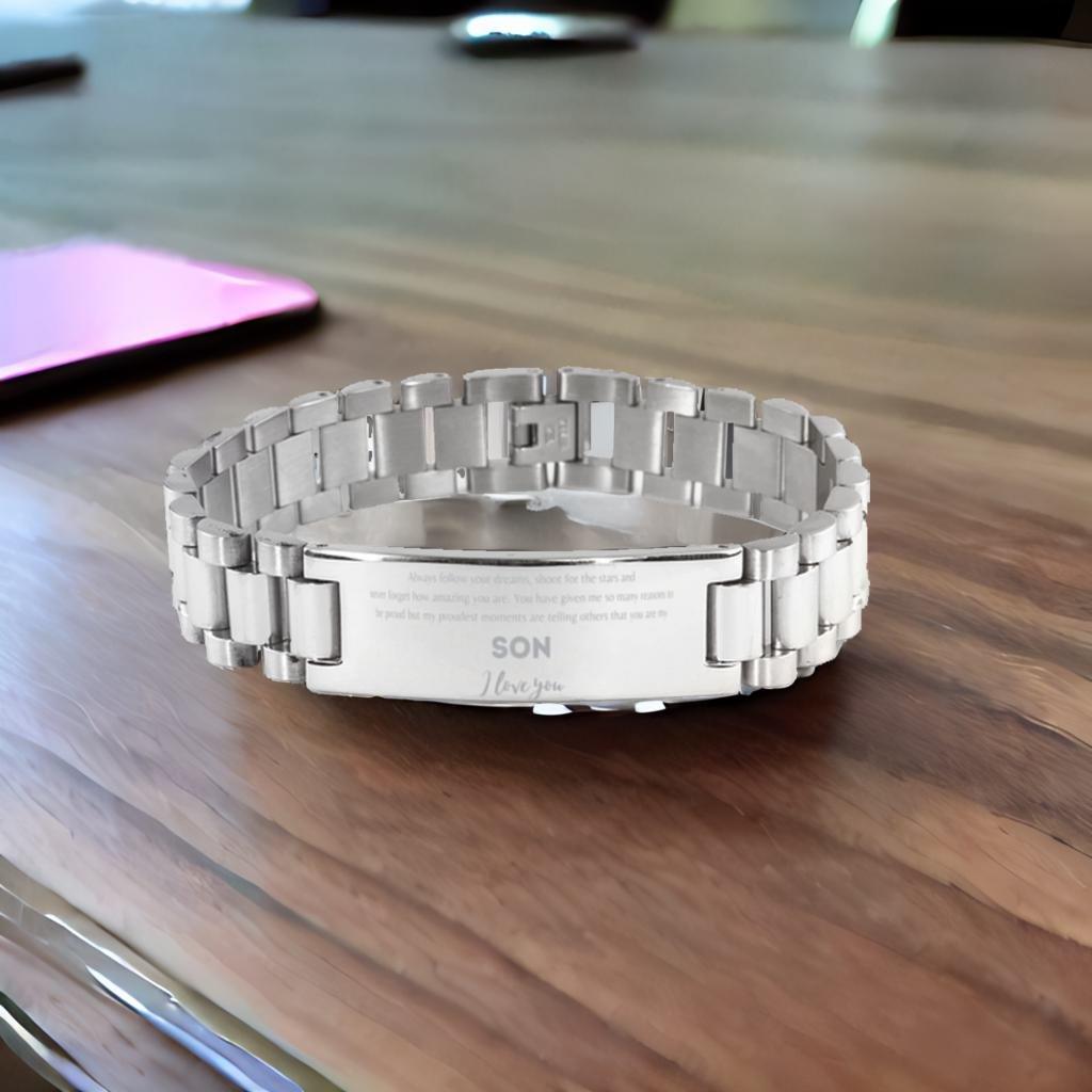 Son Ladder Stainless Steel Engraved Bracelet - Always Follow your Dreams - Birthday, Christmas Holiday Jewelry Gift - Mallard Moon Gift Shop