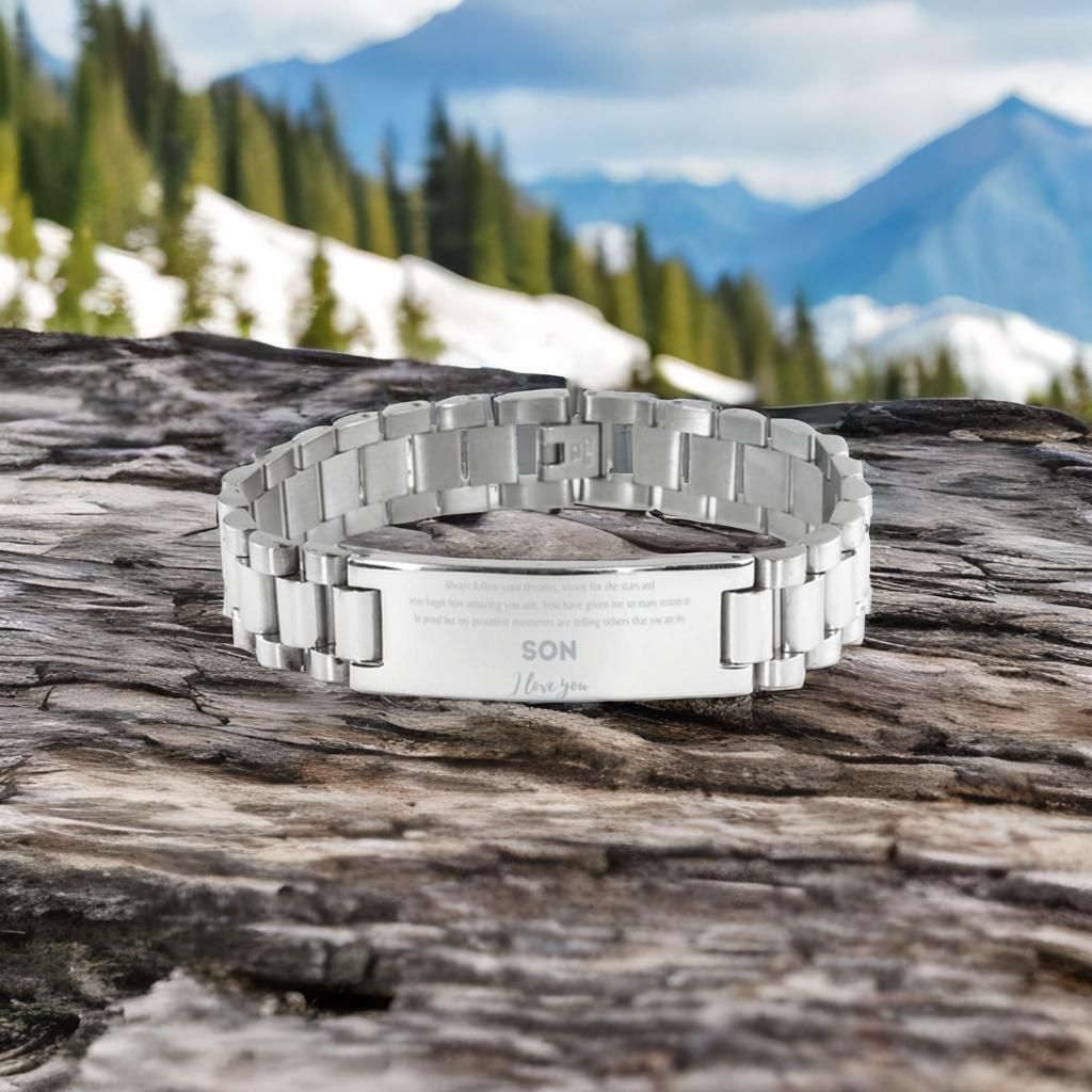 Son Ladder Stainless Steel Engraved Bracelet - Always Follow your Dreams - Birthday, Christmas Holiday Jewelry Gift - Mallard Moon Gift Shop