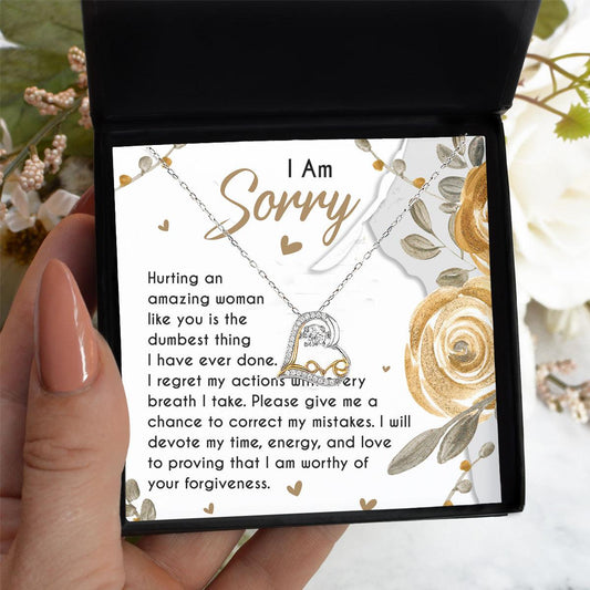 Apology Gift for Girlfriend, Wife, Soulmate - Sorry, Amazing Woman - Love Dancing Heart Pendant Necklace - Mallard Moon Gift Shop
