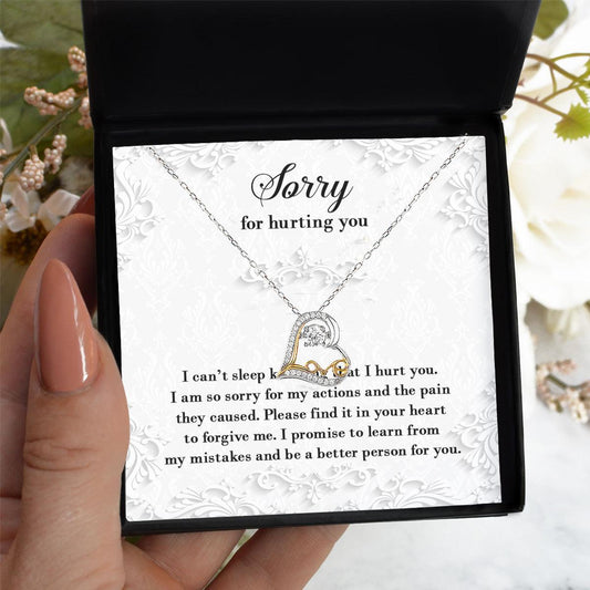 Apology Gift for Girlfriend, Wife, Soulmate - Sorry, Can’t Sleep - Love Dancing Heart Pendant Necklace - Mallard Moon Gift Shop