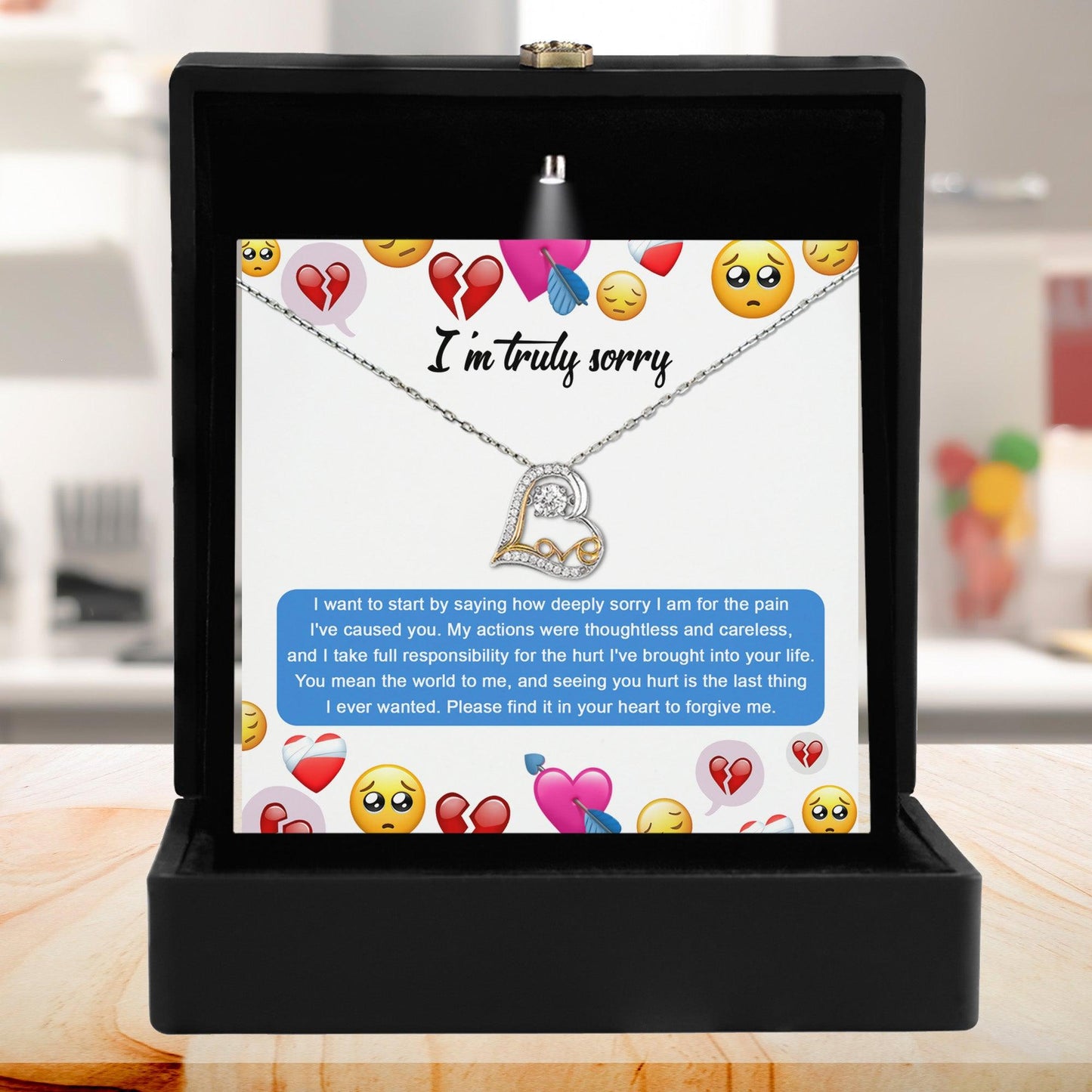 Apology Gift for Girlfriend, Wife, Soulmate - Sorry, How Deeply Sorry - Love Dancing Heart Pendant Necklace - Mallard Moon Gift Shop