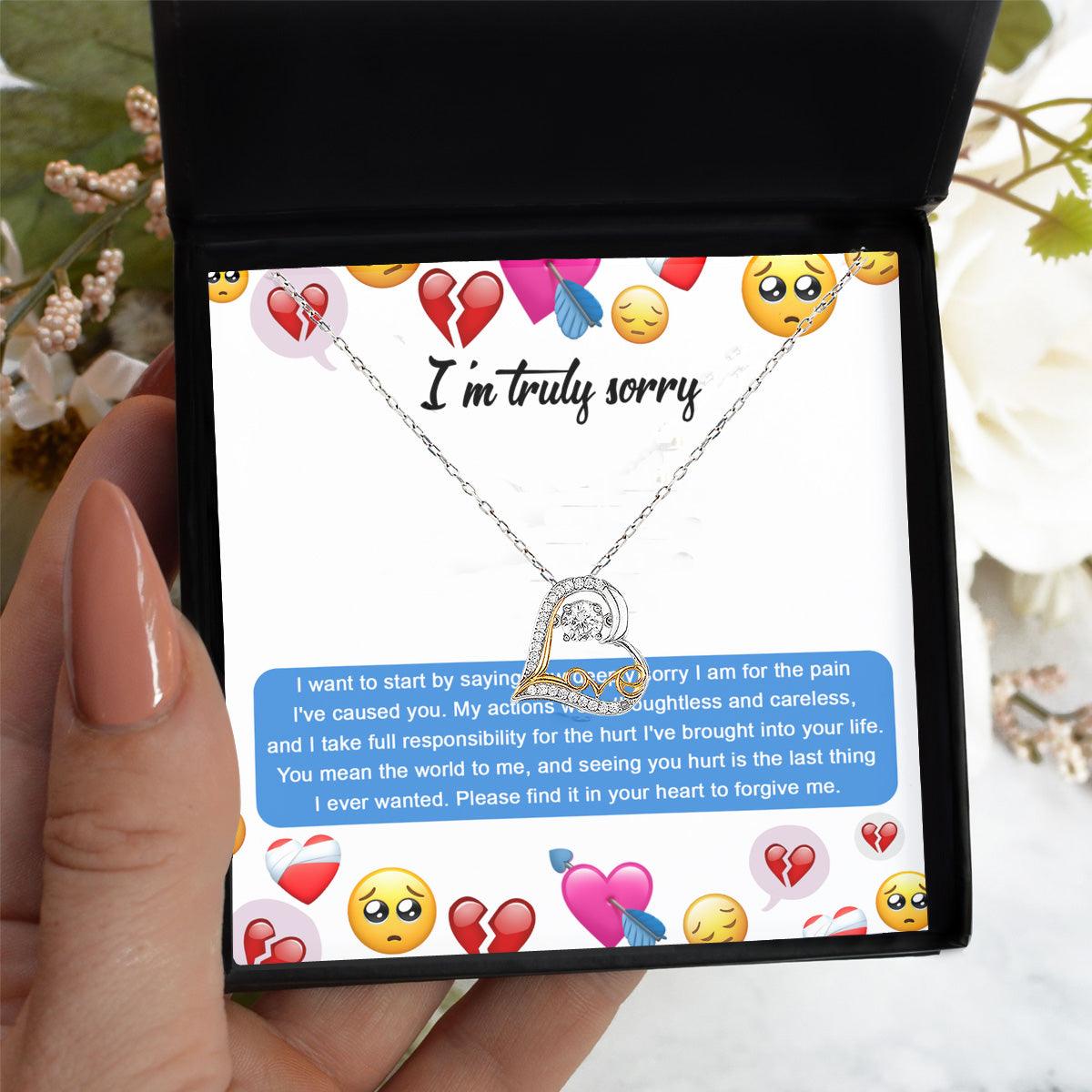 Apology Gift for Girlfriend, Wife, Soulmate - Sorry, How Deeply Sorry - Love Dancing Heart Pendant Necklace - Mallard Moon Gift Shop