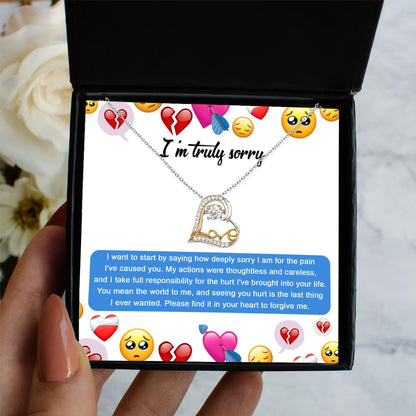 Apology Gift for Girlfriend, Wife, Soulmate - Sorry, How Deeply Sorry - Love Dancing Heart Pendant Necklace - Mallard Moon Gift Shop