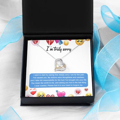 Apology Gift for Girlfriend, Wife, Soulmate - Sorry, How Deeply Sorry - Love Dancing Heart Pendant Necklace - Mallard Moon Gift Shop