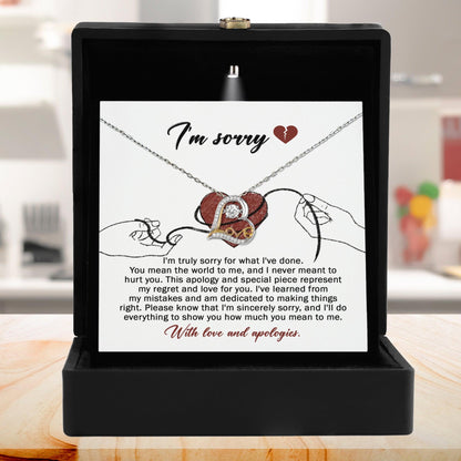 Apology Gift for Girlfriend, Wife, Soulmate - Sorry, Mean The World - Love Dancing Heart Pendant Necklace - Mallard Moon Gift Shop