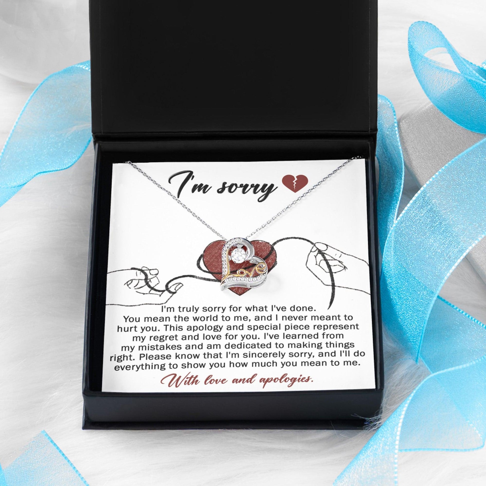 Apology Gift for Girlfriend, Wife, Soulmate - Sorry, Mean The World - Love Dancing Heart Pendant Necklace - Mallard Moon Gift Shop