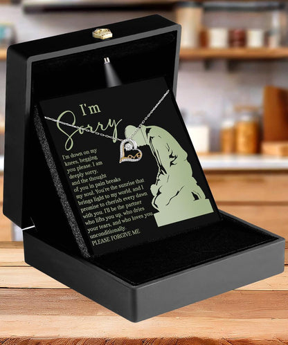 Apology Gift for Girlfriend, Wife, Soulmate - Sorry, On My Knees - Love Dancing Heart Pendant Necklace - Mallard Moon Gift Shop