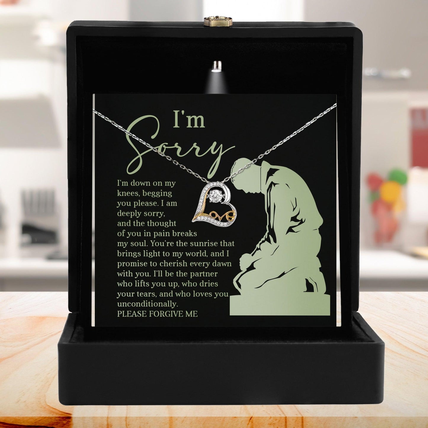 Apology Gift for Girlfriend, Wife, Soulmate - Sorry, On My Knees - Love Dancing Heart Pendant Necklace - Mallard Moon Gift Shop