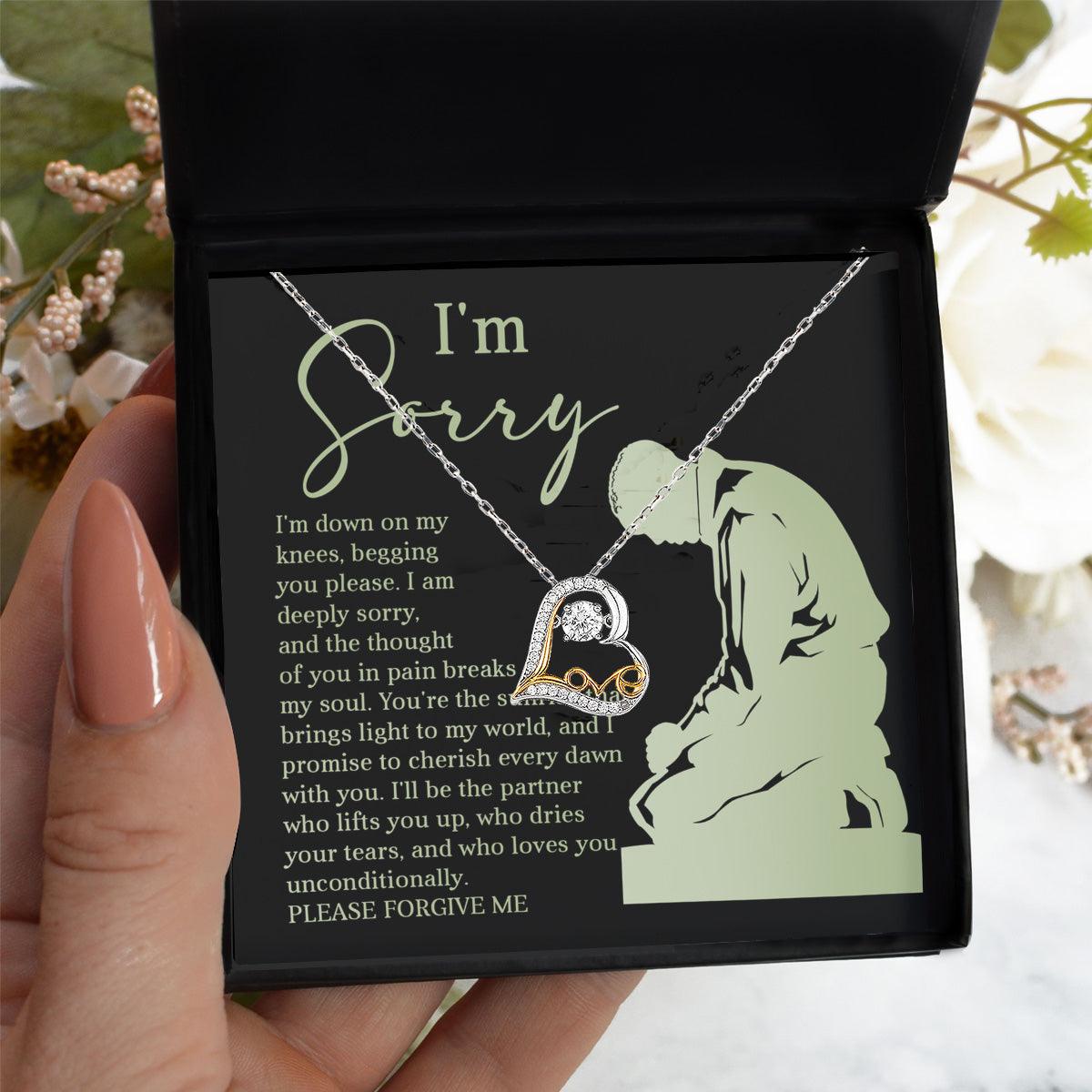 Apology Gift for Girlfriend, Wife, Soulmate - Sorry, On My Knees - Love Dancing Heart Pendant Necklace - Mallard Moon Gift Shop