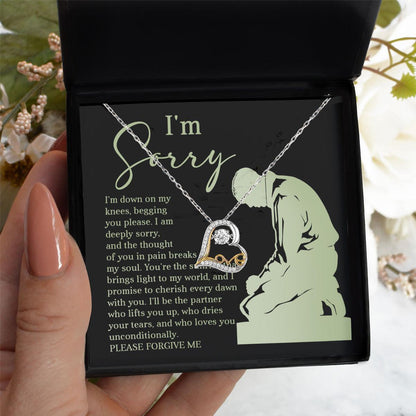 Apology Gift for Girlfriend, Wife, Soulmate - Sorry, On My Knees - Love Dancing Heart Pendant Necklace - Mallard Moon Gift Shop