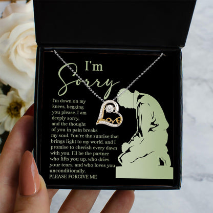 Apology Gift for Girlfriend, Wife, Soulmate - Sorry, On My Knees - Love Dancing Heart Pendant Necklace - Mallard Moon Gift Shop