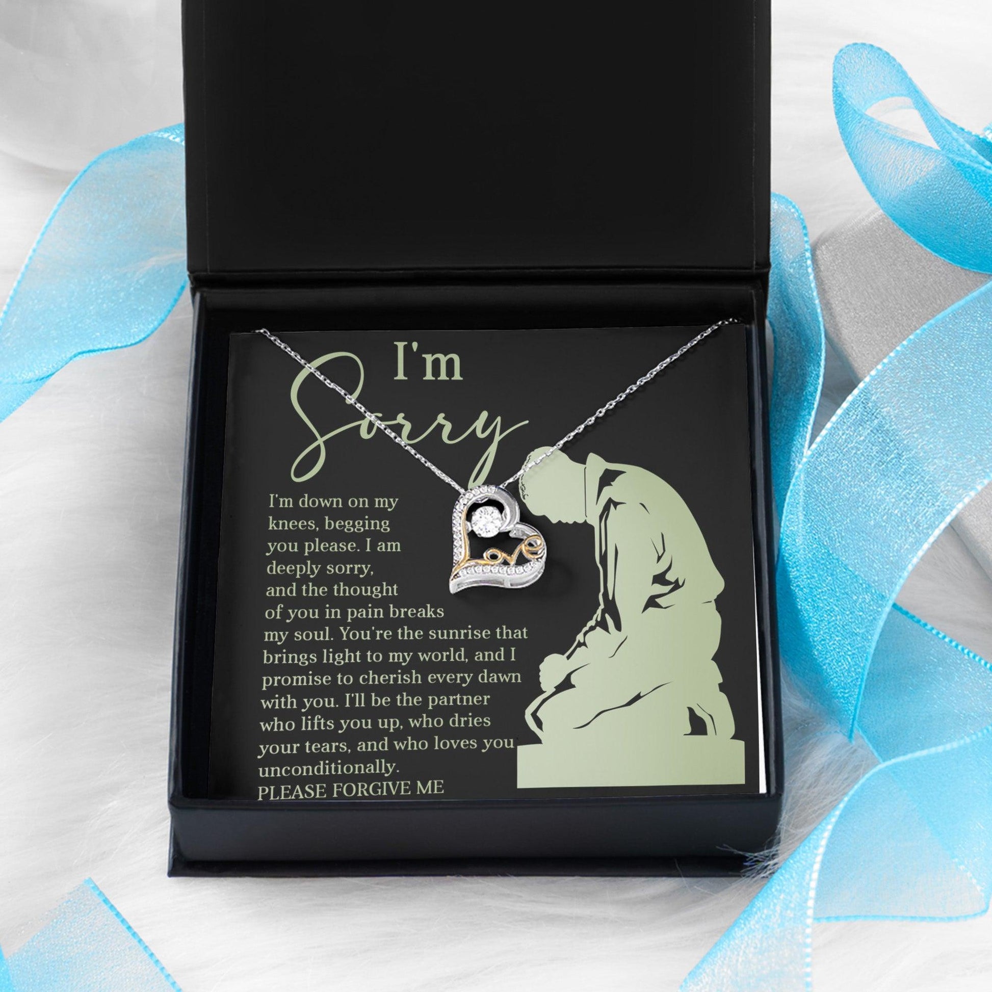 Apology Gift for Girlfriend, Wife, Soulmate - Sorry, On My Knees - Love Dancing Heart Pendant Necklace - Mallard Moon Gift Shop