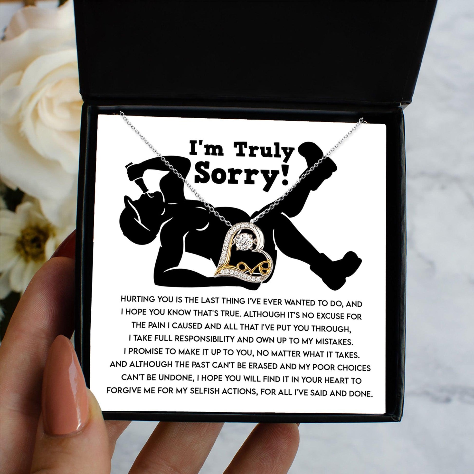 Apology Gift for Girlfriend, Wife, Soulmate - Sorry, Selfish Actions - Love Dancing Heart Pendant Necklace - Mallard Moon Gift Shop