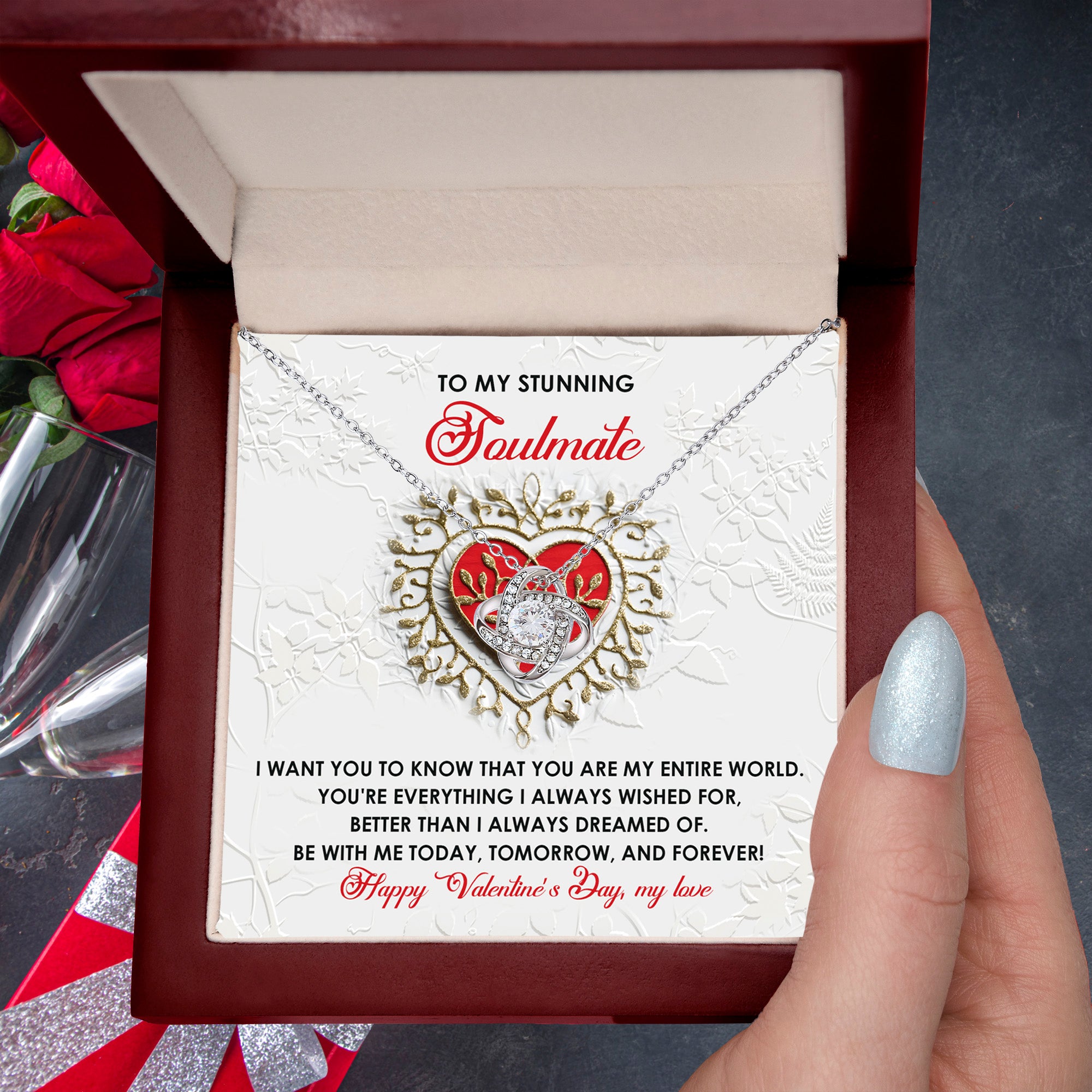 Romantic Valentine's Day Gift for Soulmate, Wife, Girlfriend -You Are My Entire World - Love Knot Pendant Necklacee - Mallard Moon Gift Shop