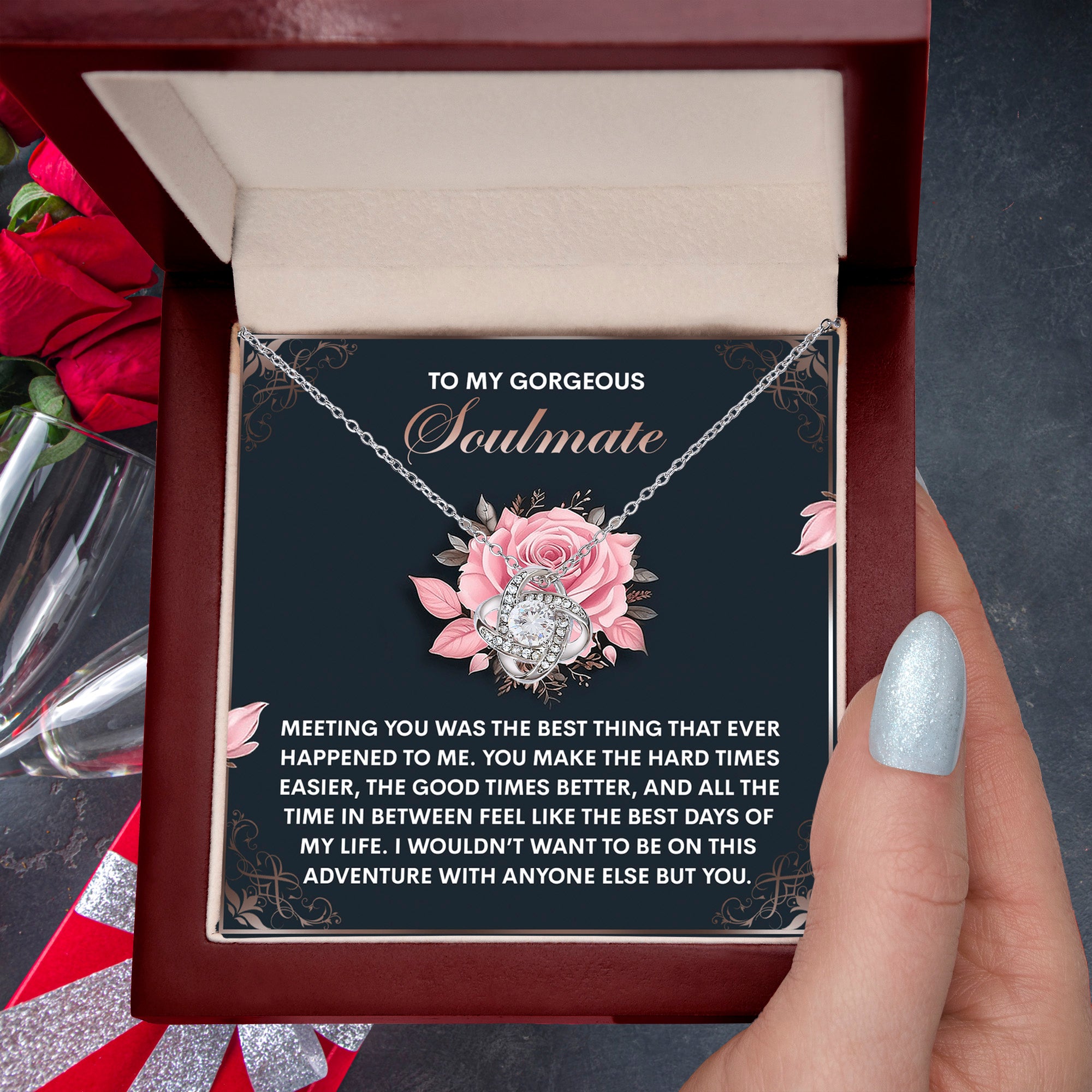 To My Gorgeous Soulmate - Love Knot Necklace – A Romantic Valentine’s Gift to Celebrate Your Beautiful Journey Together - Mallard Moon Gift Shop