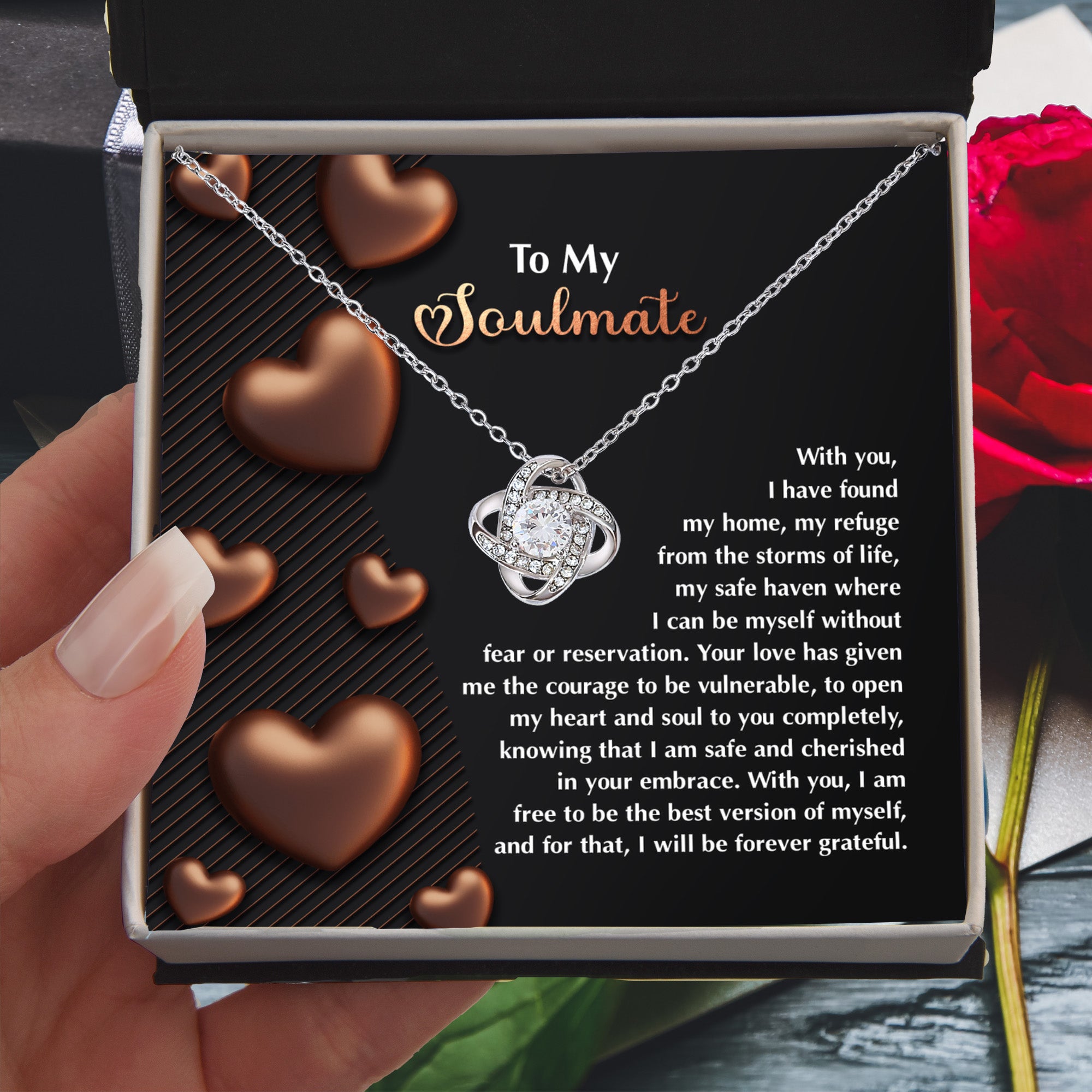 To My Soulmate" Love Knot Necklace – A Heartfelt Valentine’s Day Gift for Your Safe Haven and Forever Love - Mallard Moon Gift Shop