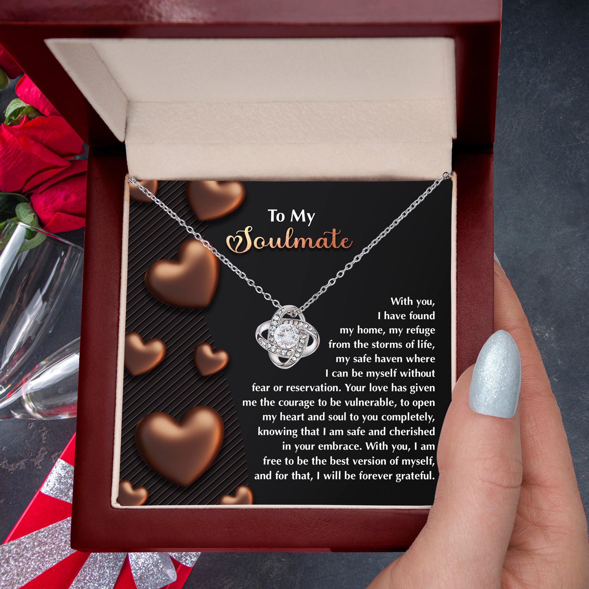 To My Soulmate" Love Knot Necklace – A Heartfelt Valentine’s Day Gift for Your Safe Haven and Forever Love - Mallard Moon Gift Shop