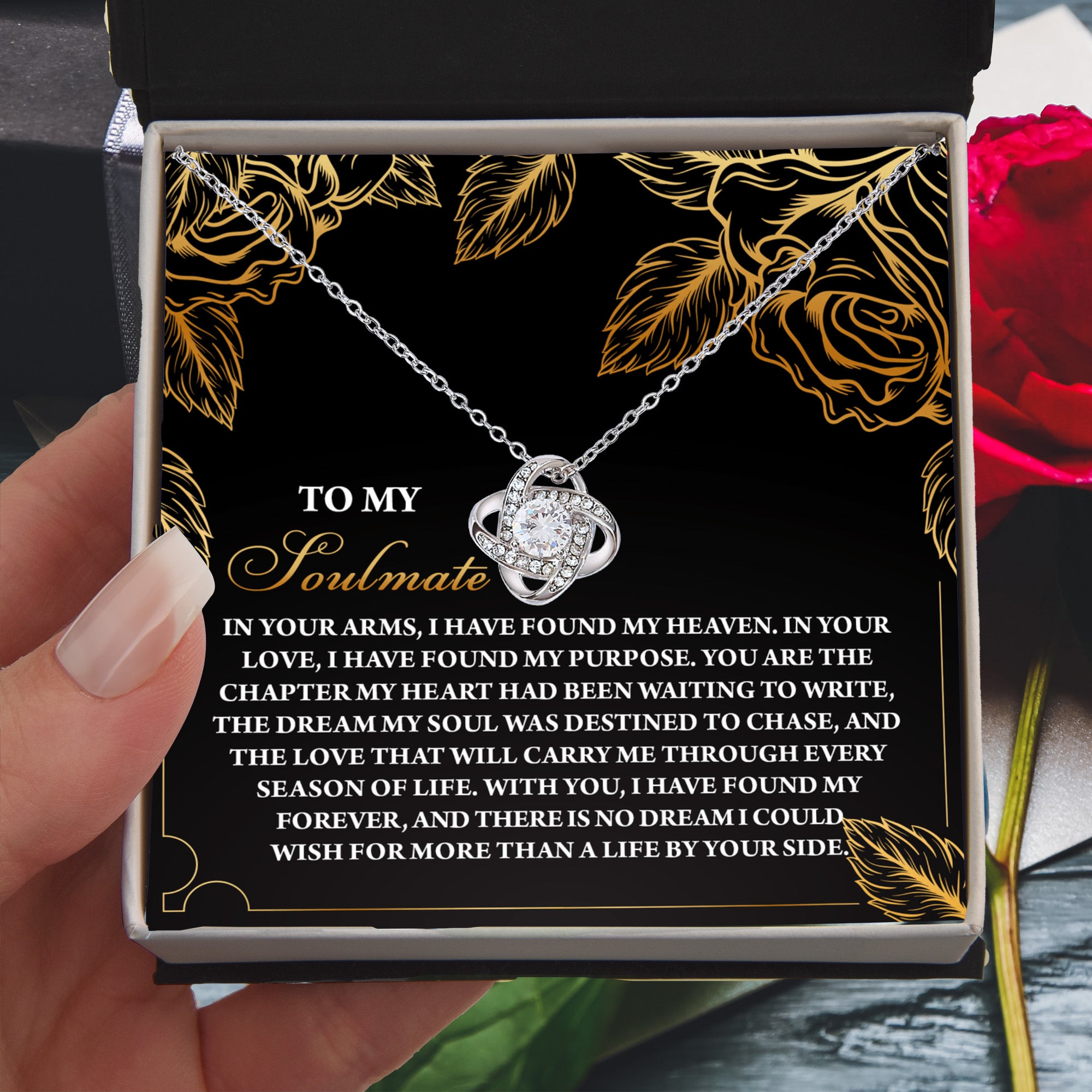 Romantic Anniversary, Valentine's Day Gift for Soulmate, Wife, Girlfriend - I Found My Heaven - Love Knot Pendant Necklace - Mallard Moon Gift Shop