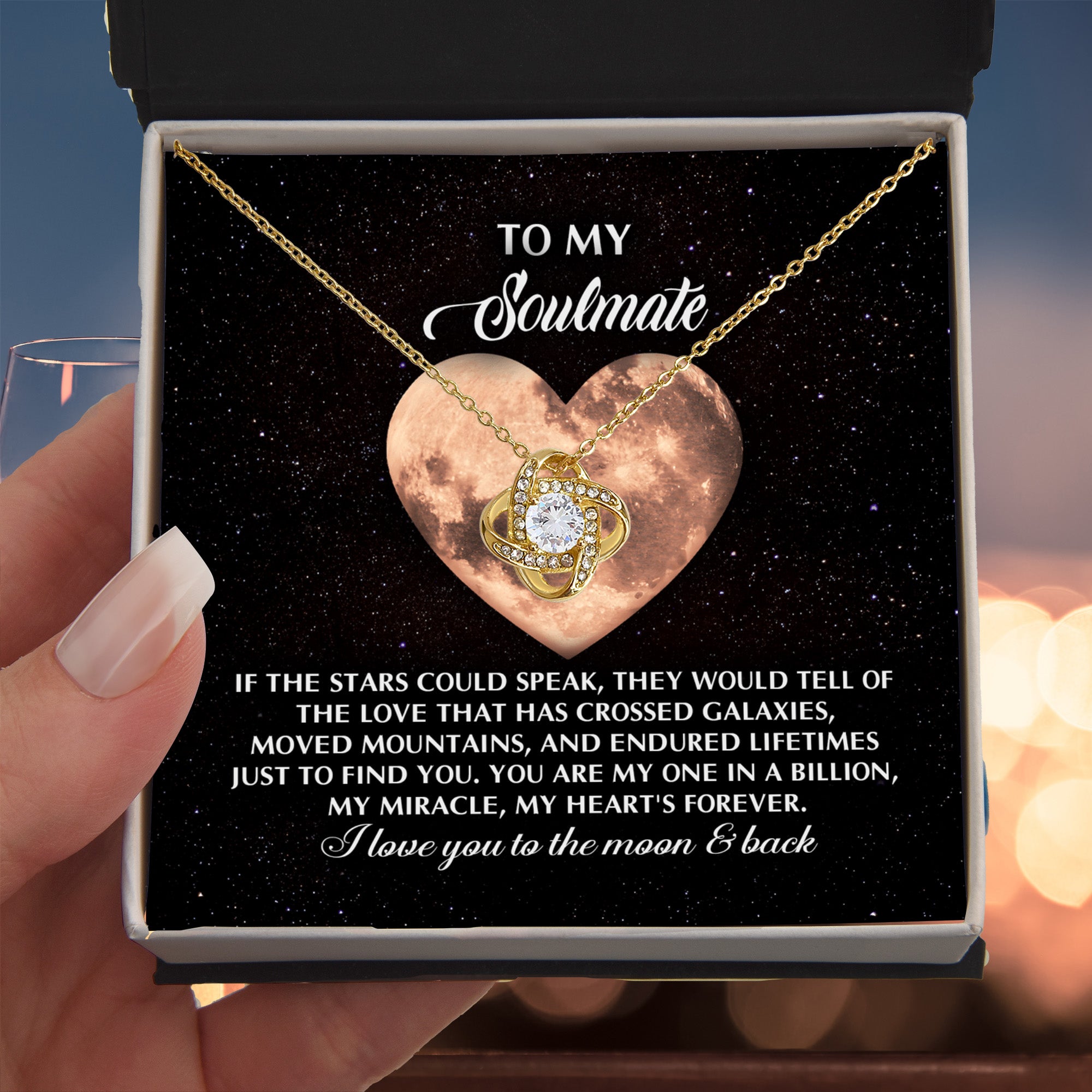 Romantic Gift for Soulmate, Wife or Girlfriend - I Love You to the Moon and Back - Love Knot Pendant Necklace - Mallard Moon Gift Shop