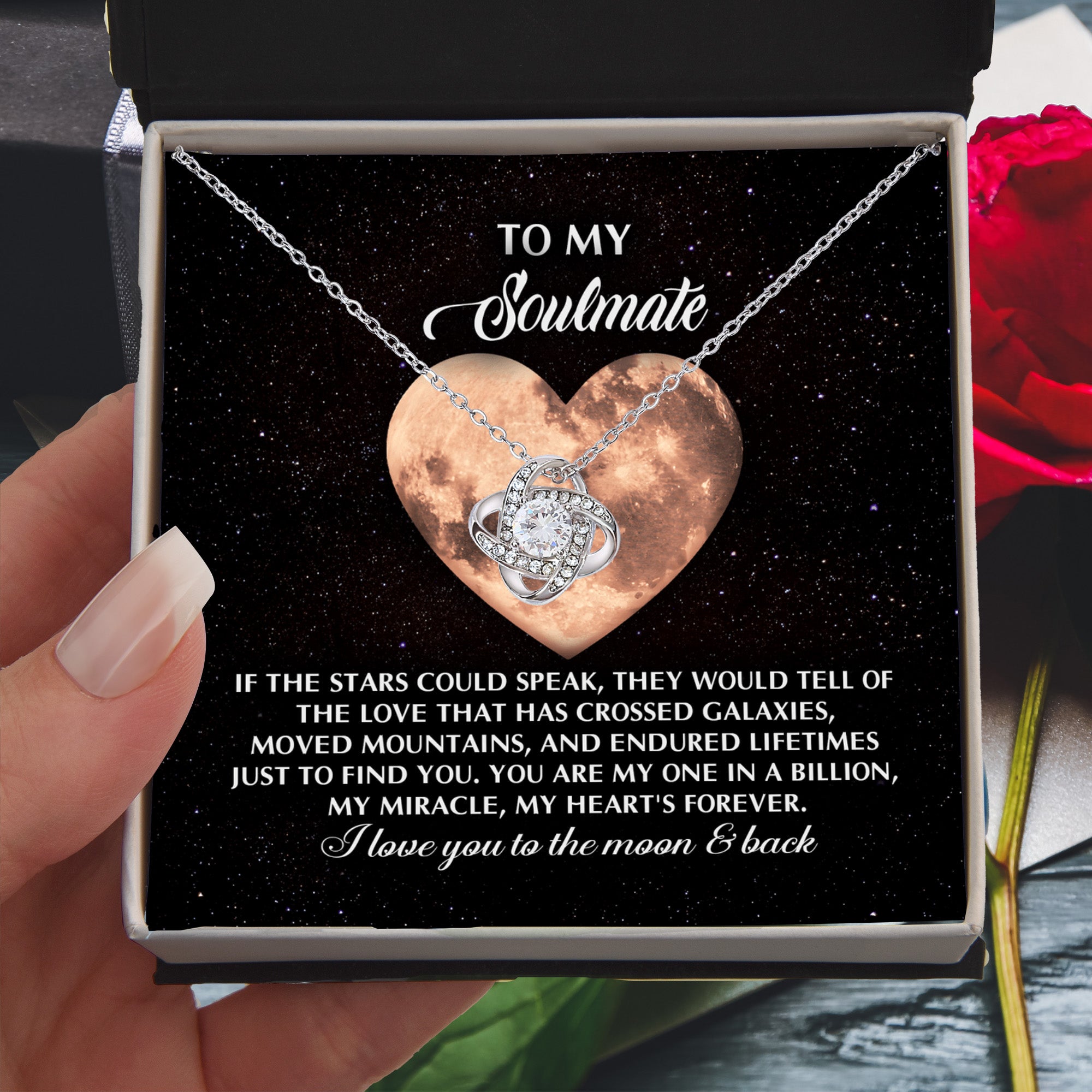 Romantic Gift for Soulmate, Wife or Girlfriend - I Love You to the Moon and Back - Love Knot Pendant Necklace - Mallard Moon Gift Shop