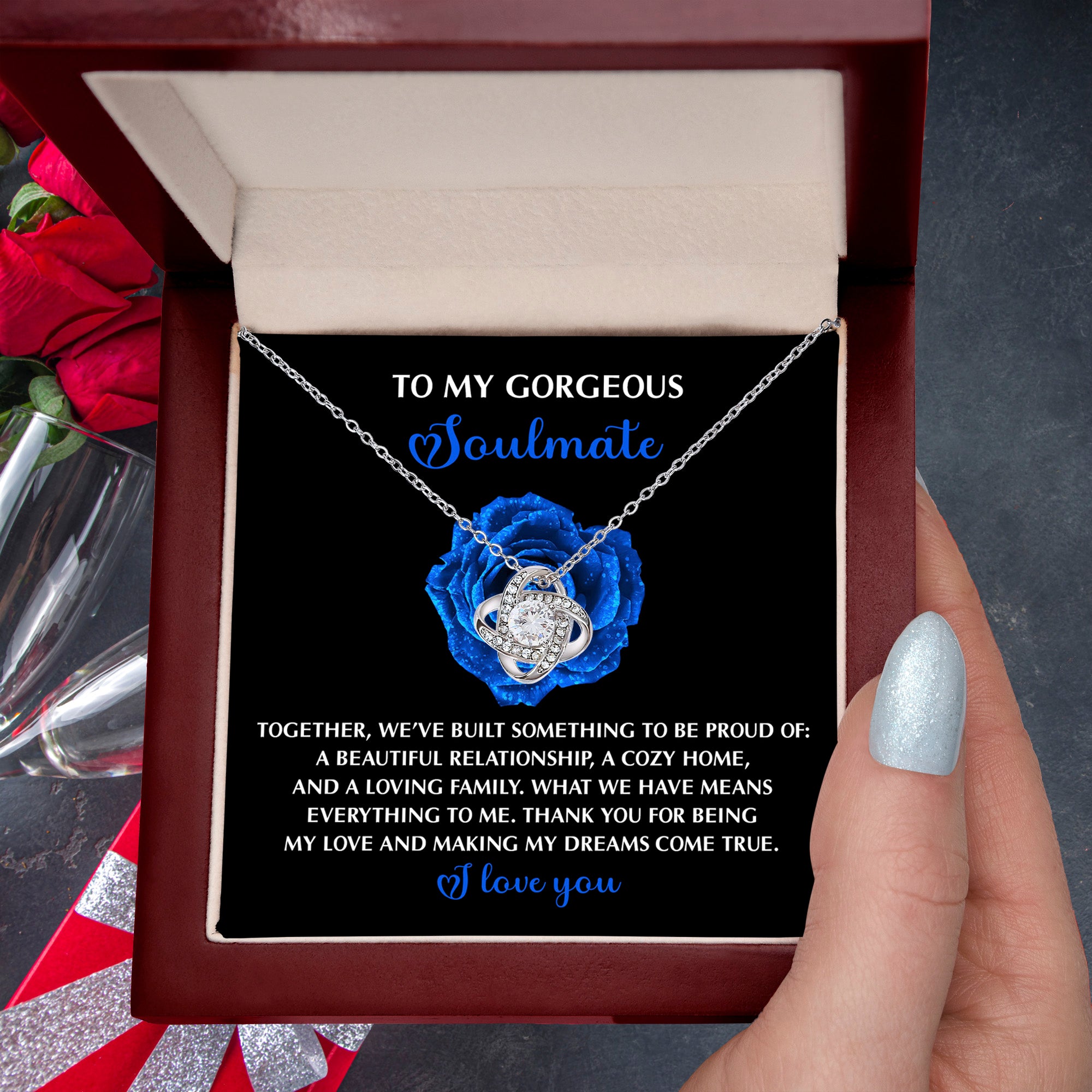 Romantic Gift for Wife or Girlfriend - Love Knot Pendant Necklace with Heartfelt Message for Soulmates - Mallard Moon Gift Shop