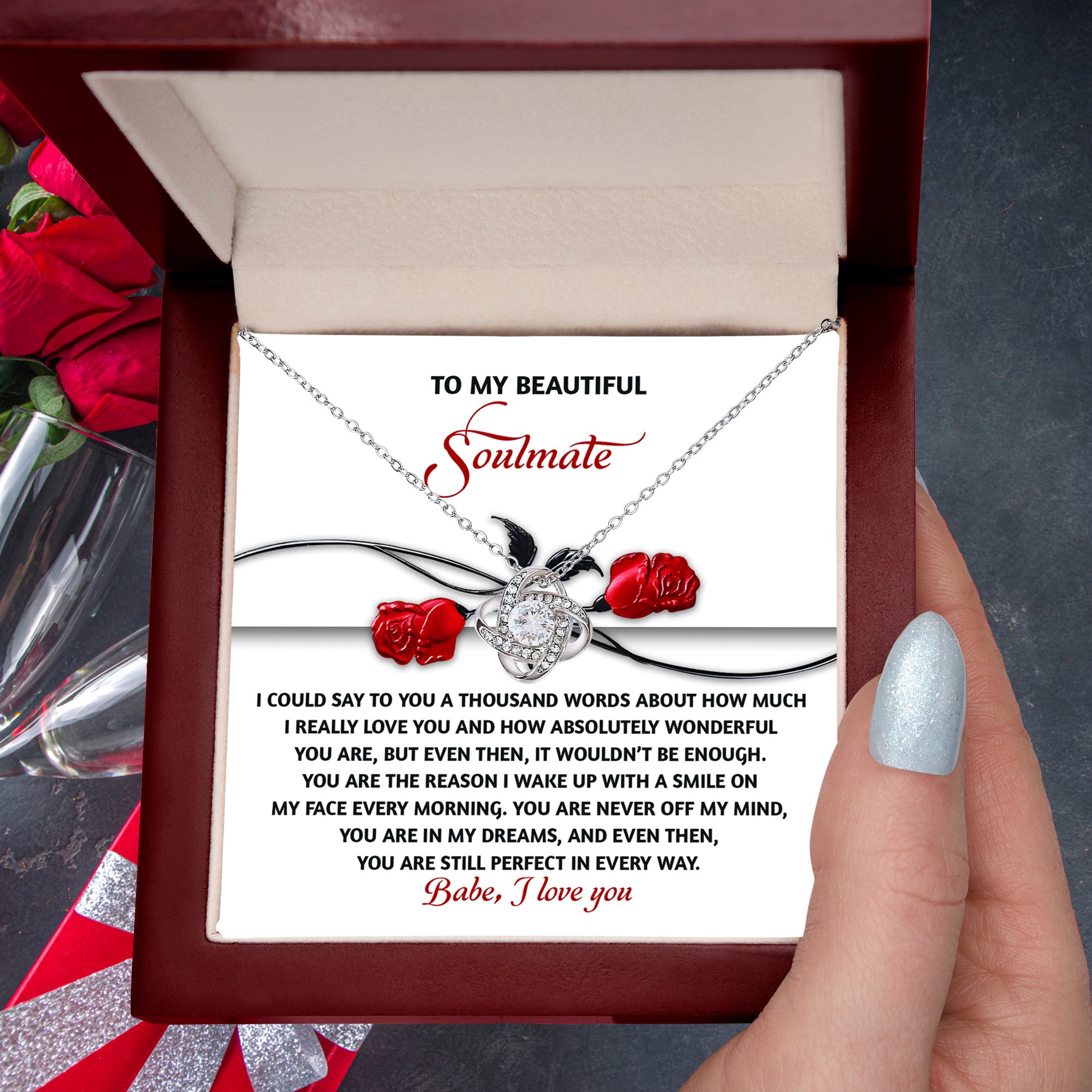 Romantic Anniversary, Valentine's Day Gift for Soulmate, Wife, Girlfriend - Wake Up With a Smile - Love Knot Pendant Necklace - Mallard Moon Gift Shop