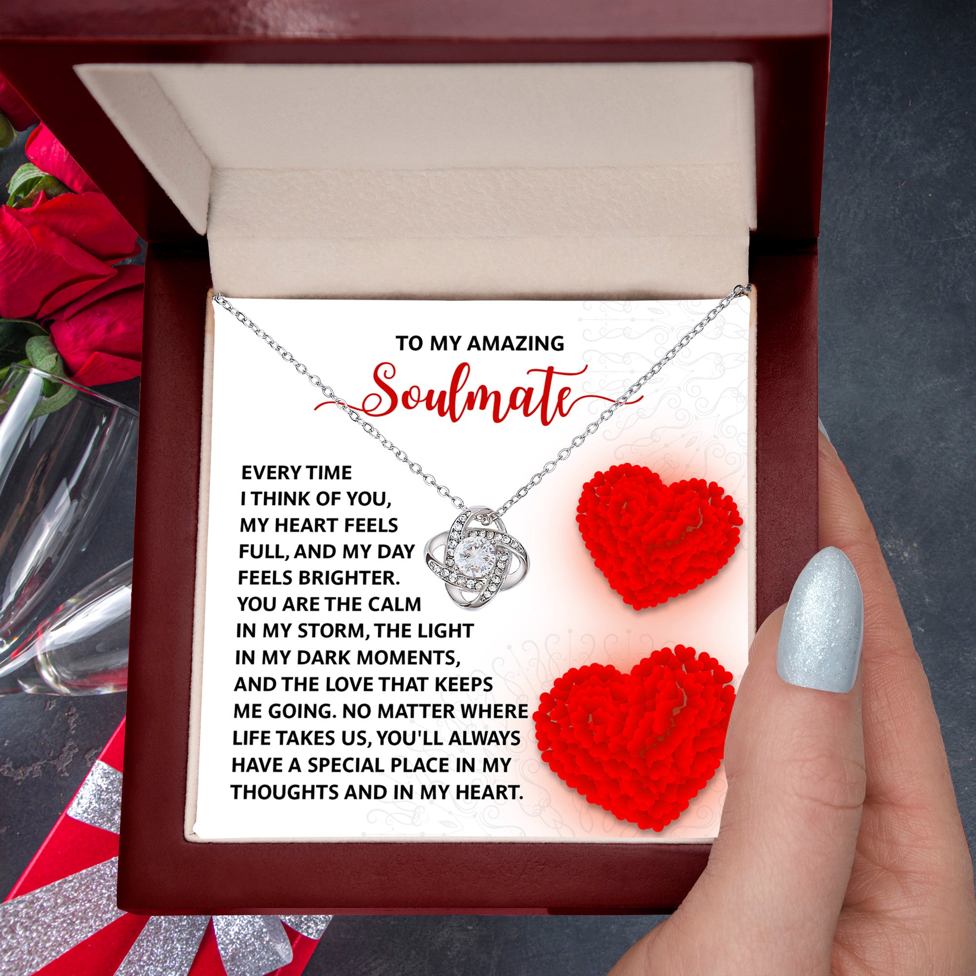 Romantic Anniversary, Valentine's Day Gift for Soulmate, Wife, Girlfriend - Place In My Heart - Love Knot Pendant Necklace - Mallard Moon Gift Shop