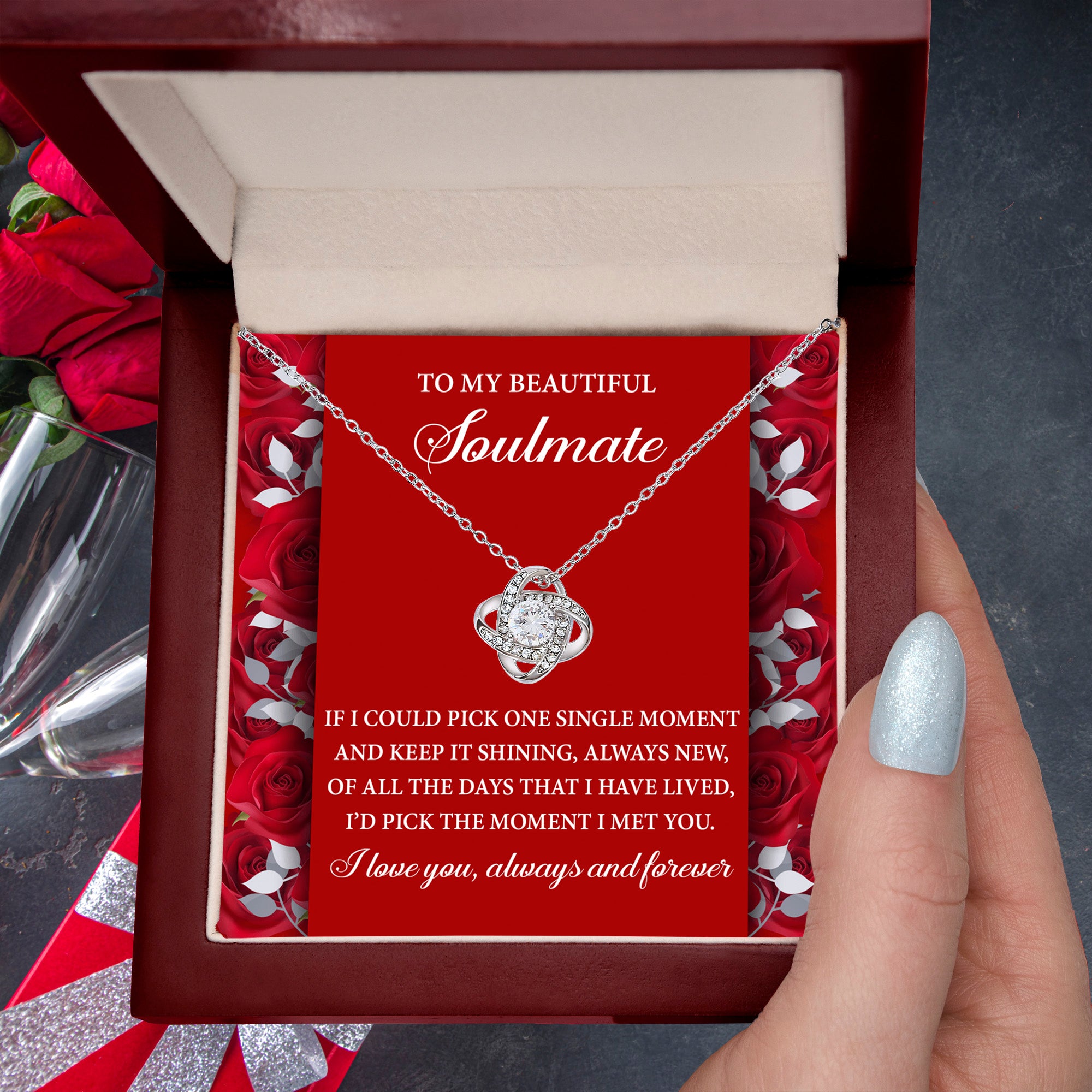 Romantic Anniversary, Valentine's Day Gift for Soulmate, Wife, Girlfriend - The Moment I Met You - Love Knot Pendant Necklace - Mallard Moon Gift Shop