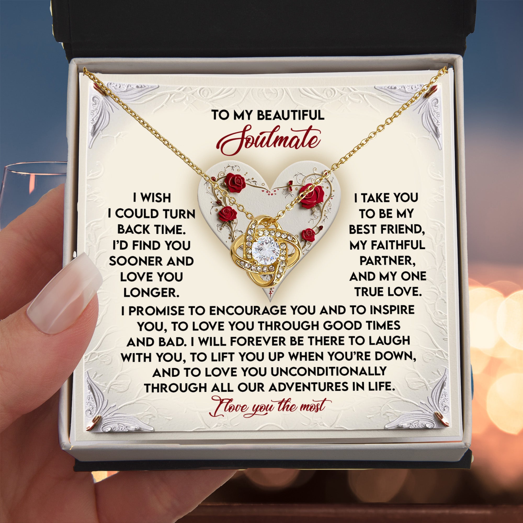 Romantic Anniversary, Valentine's Day Gift for Soulmate, Wife, Girlfriend - Laugh With You - Love Knot Pendant Necklace - Mallard Moon Gift Shop