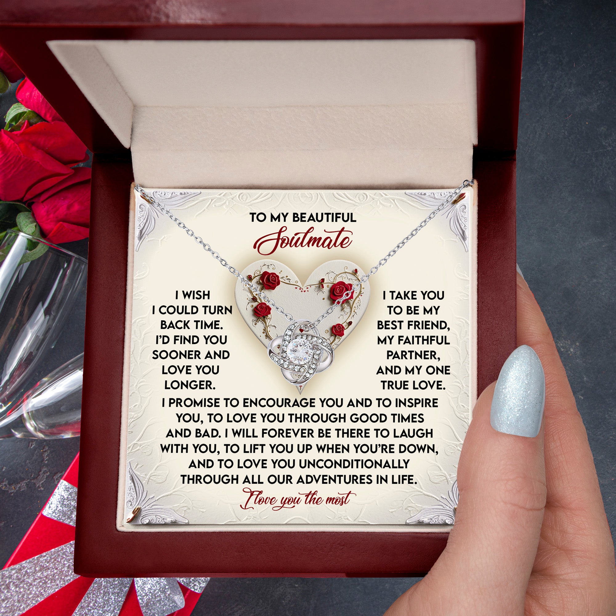 Romantic Anniversary, Valentine's Day Gift for Soulmate, Wife, Girlfriend - Laugh With You - Love Knot Pendant Necklace - Mallard Moon Gift Shop