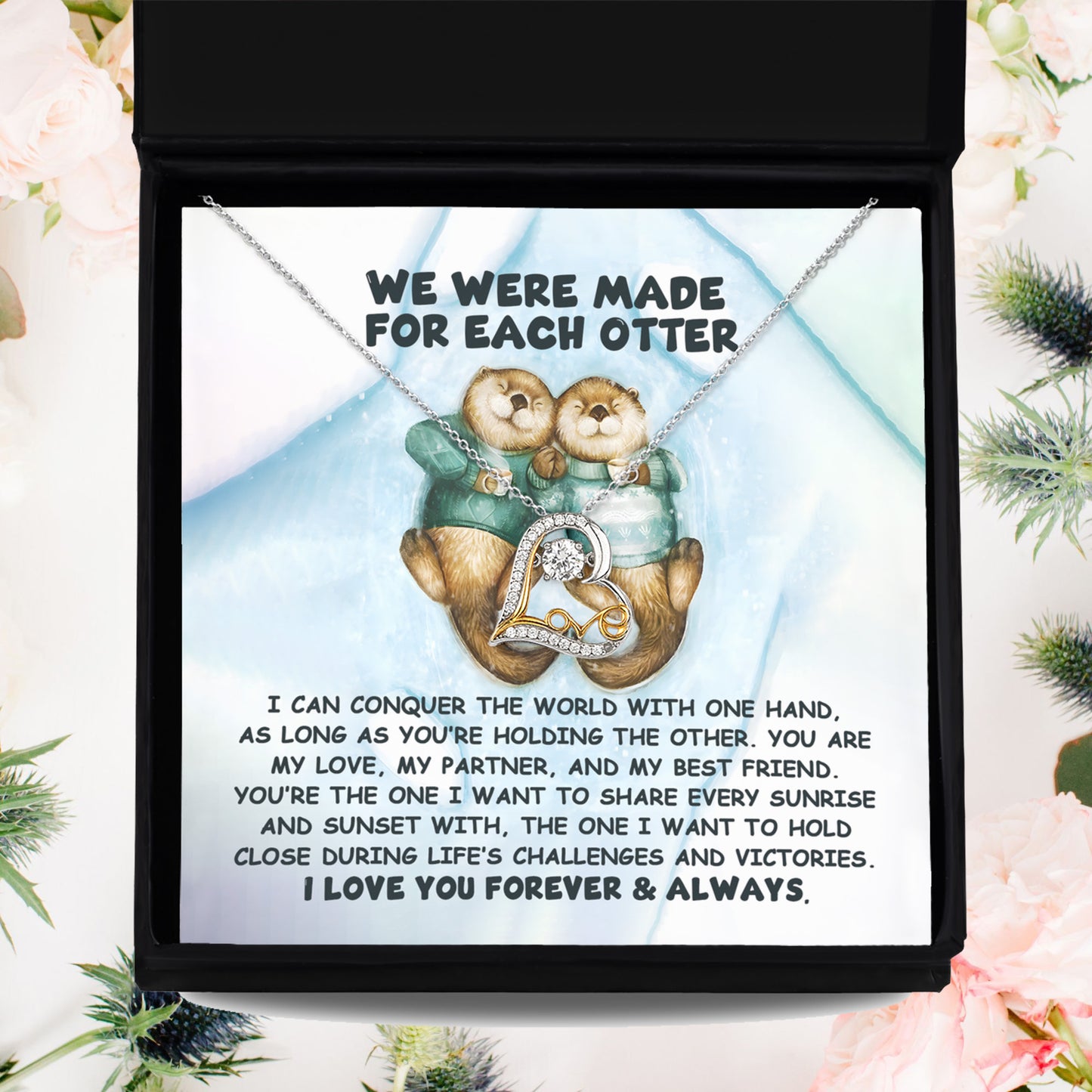 Soulmate, Wife, Girlfriend Gift - Made For Each Otter - Love Dancing Heart Pendant Necklace - Mallard Moon Gift Shop