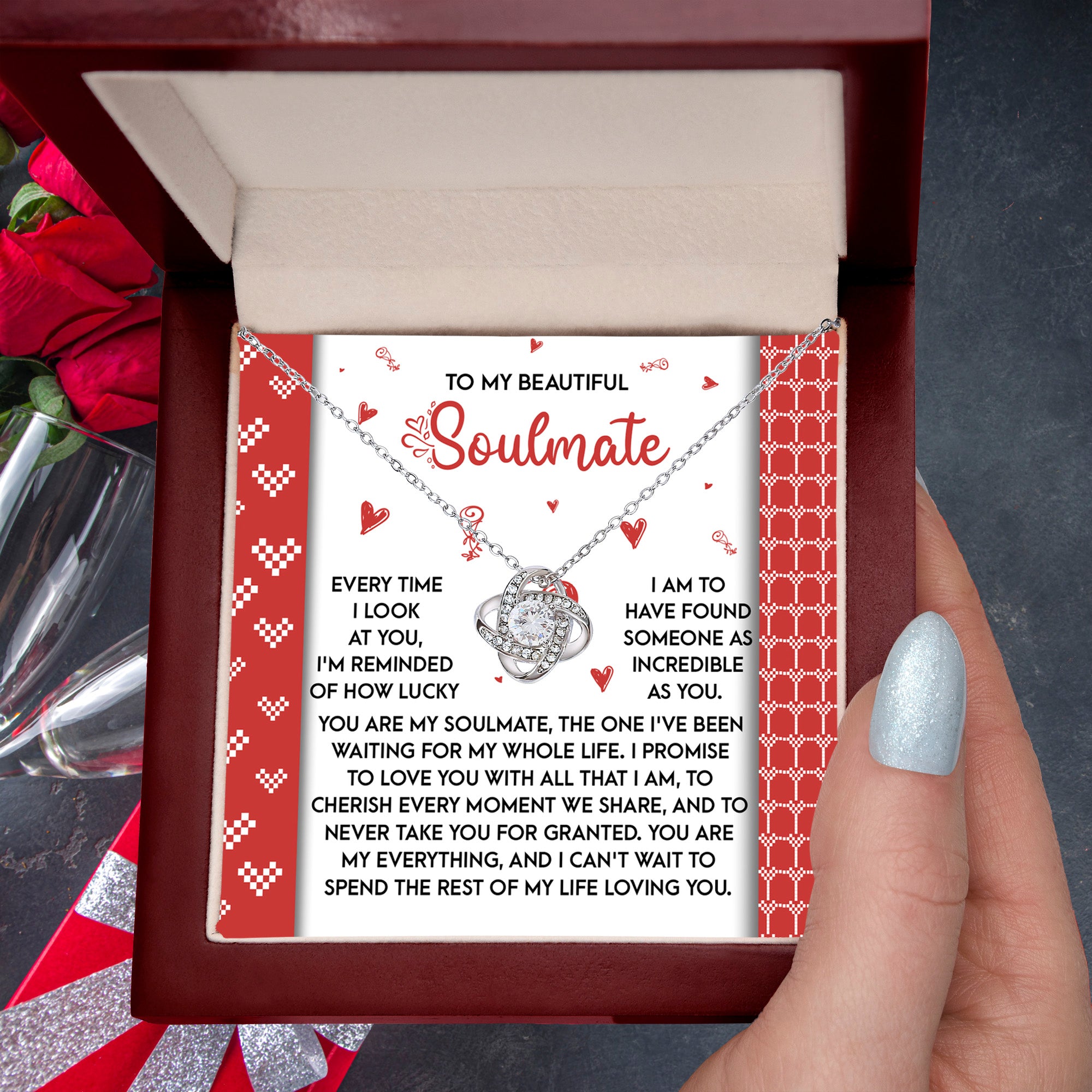 Romantic Anniversary, Valentine's Day Gift for Soulmate, Wife, Girlfriend - Waiting My Whole Life - Love Knot Pendant Necklace - Mallard Moon Gift Shop