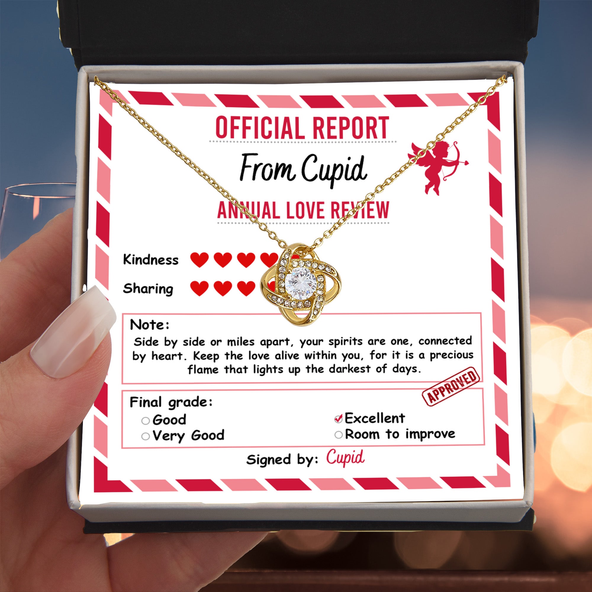 Cupid’s Official Love Report - Love Knot Necklace – A Fun and Heartfelt Valentine’s Day Gift - Mallard Moon Gift Shop