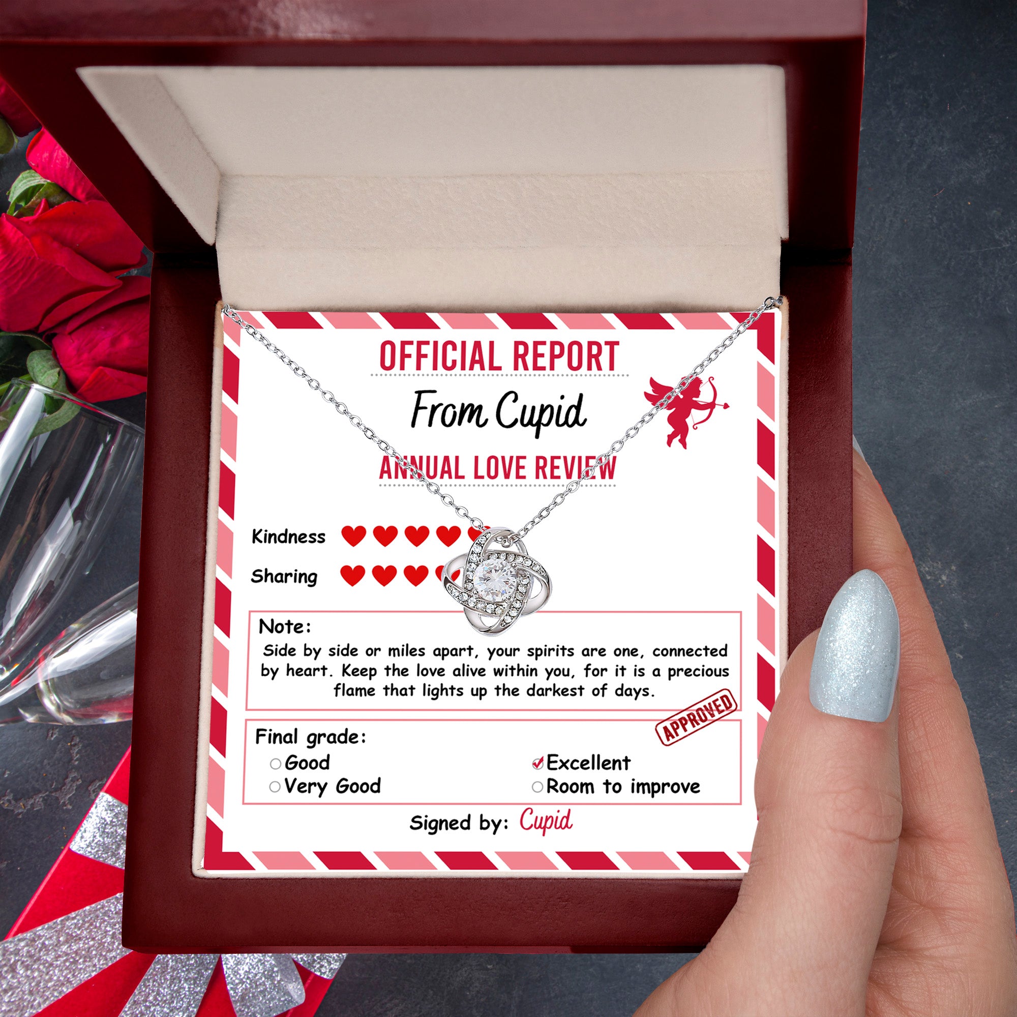 Cupid’s Official Love Report - Love Knot Necklace – A Fun and Heartfelt Valentine’s Day Gift - Mallard Moon Gift Shop