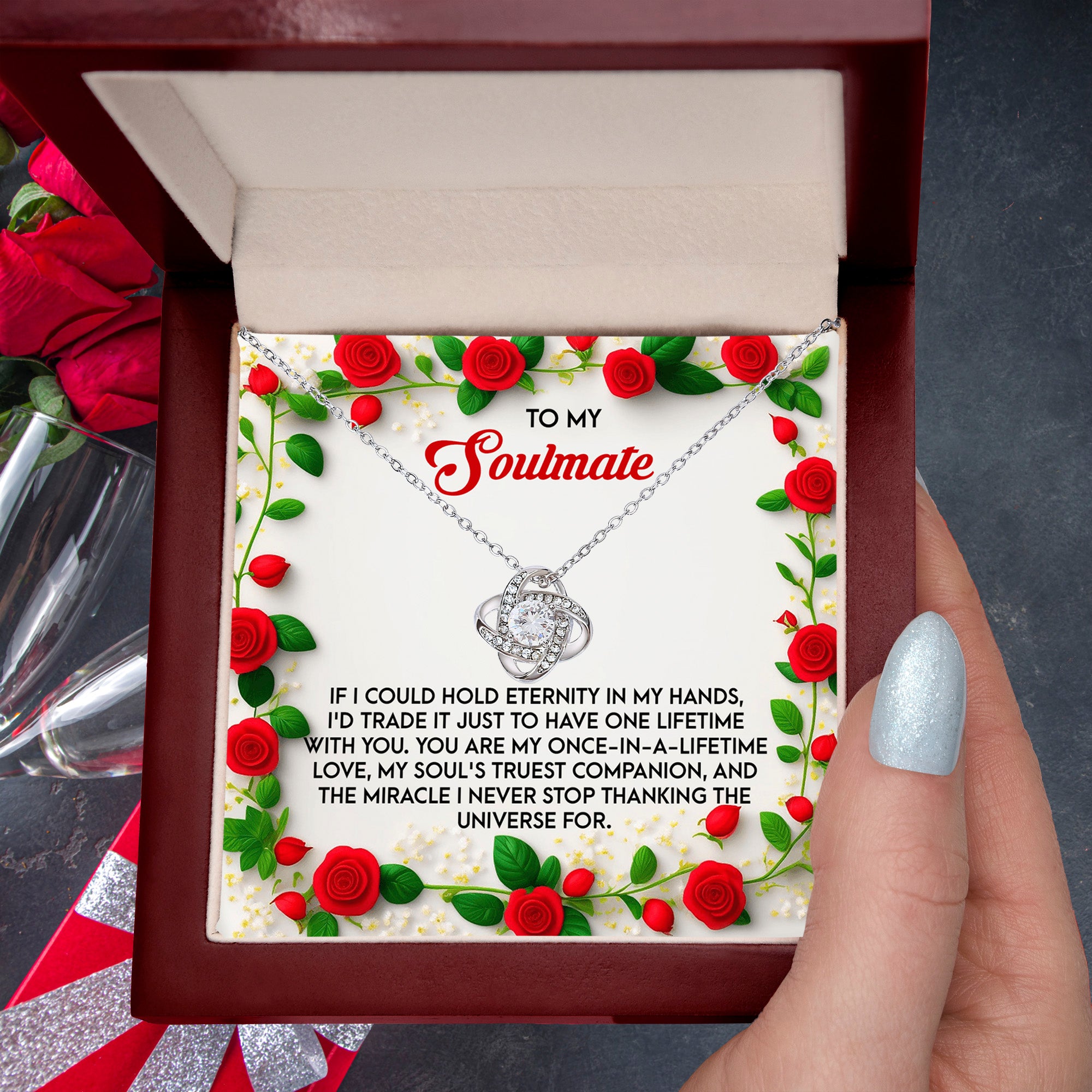 Romantic Anniversary, Valentine's Day Gift for Soulmate, Wife, Girlfriend - One Lifetime - Love Knot Pendant Necklace - Mallard Moon Gift Shop