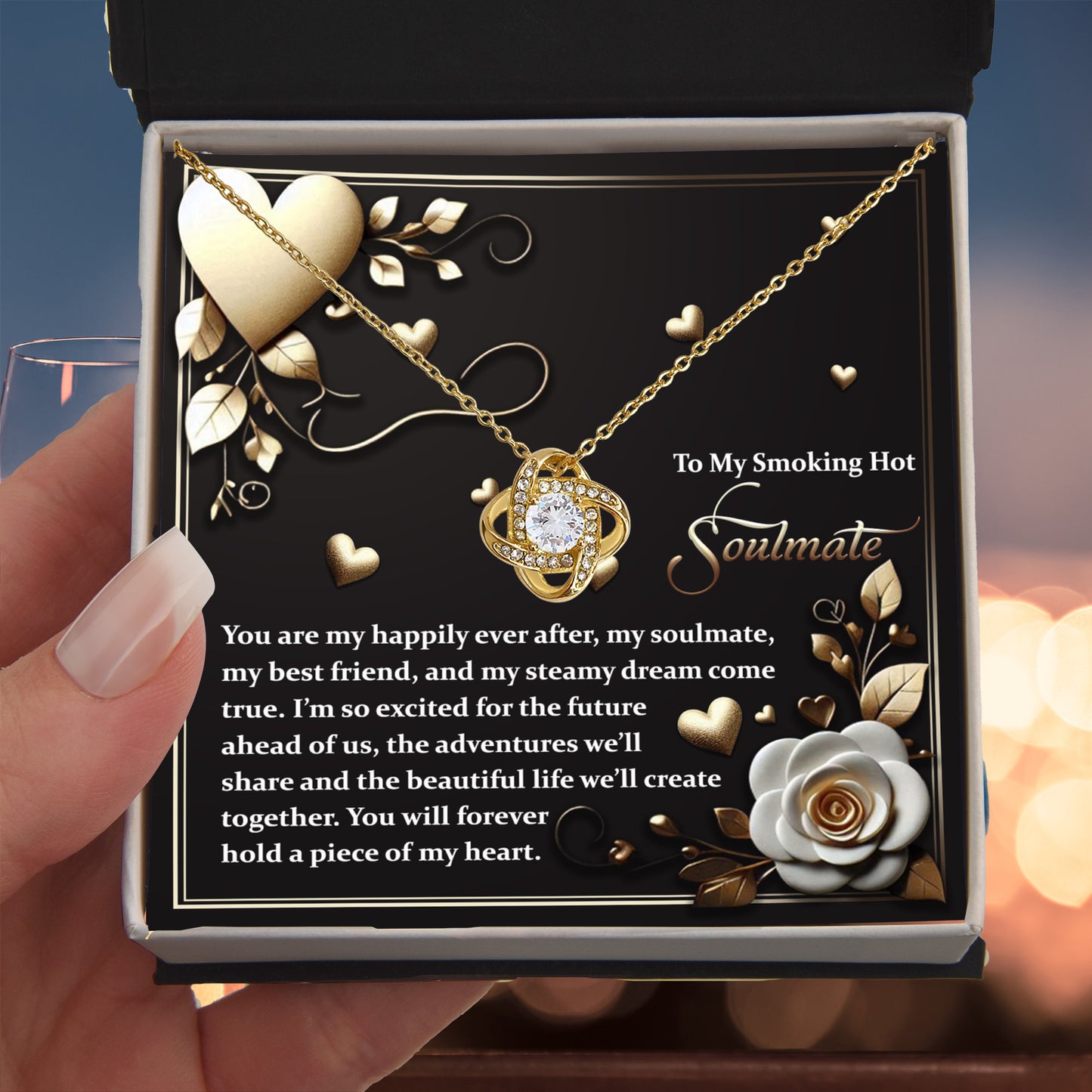 To My Smoking Hot Soulmate - Heartfelt Message Card with Love Knot Necklace - Mallard Moon Gift Shop