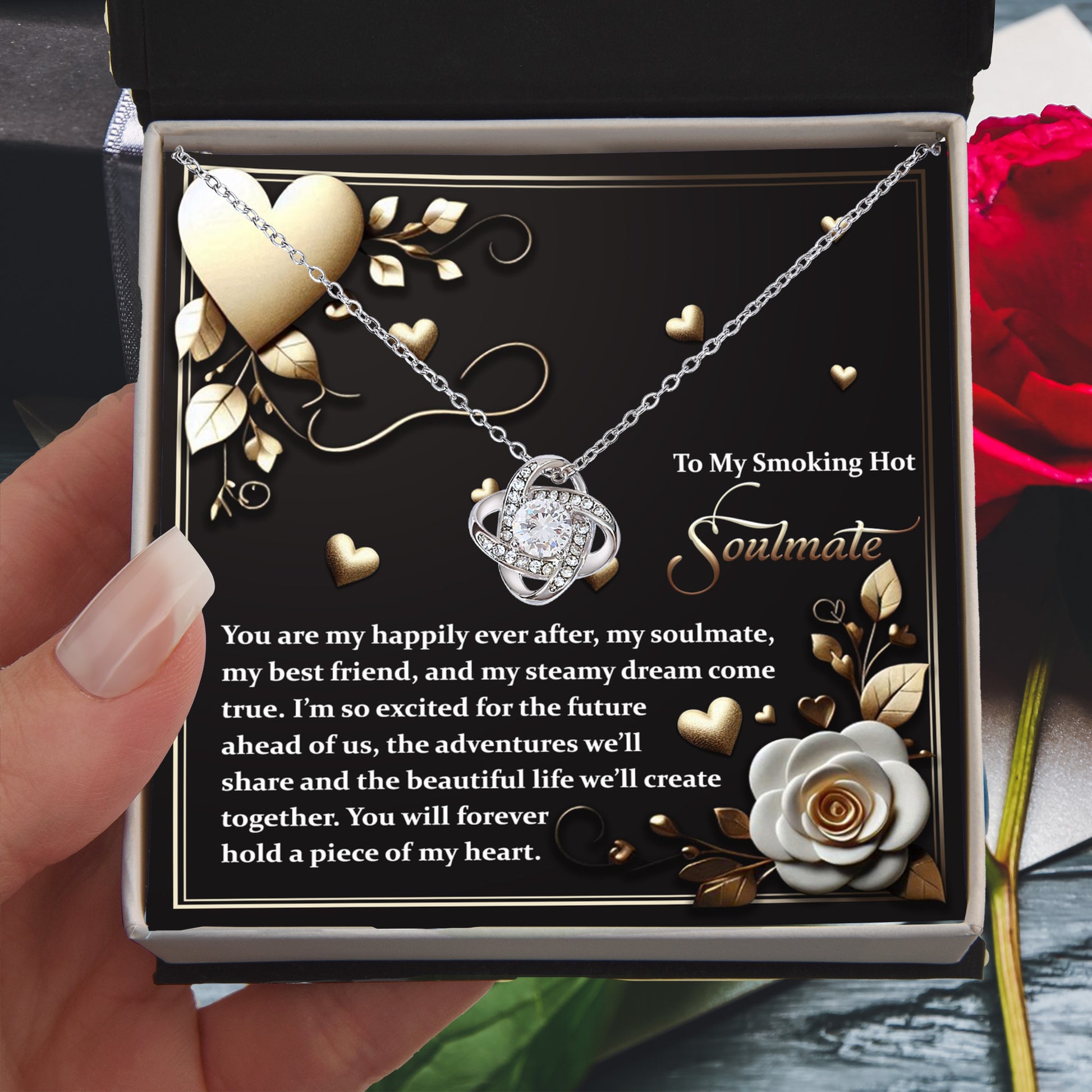 To My Smoking Hot Soulmate - Heartfelt Message Card with Love Knot Necklace - Mallard Moon Gift Shop