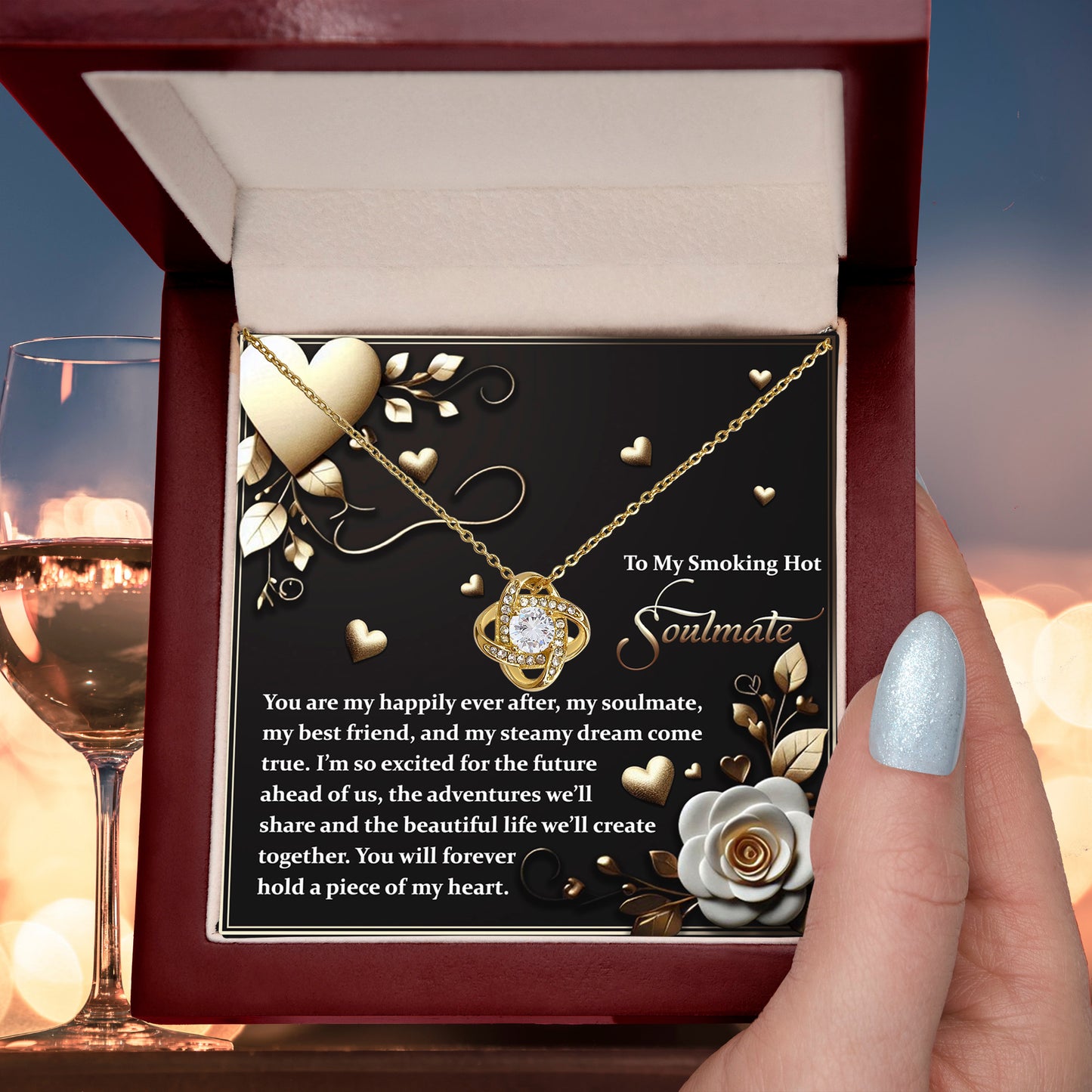 To My Smoking Hot Soulmate - Heartfelt Message Card with Love Knot Necklace - Mallard Moon Gift Shop