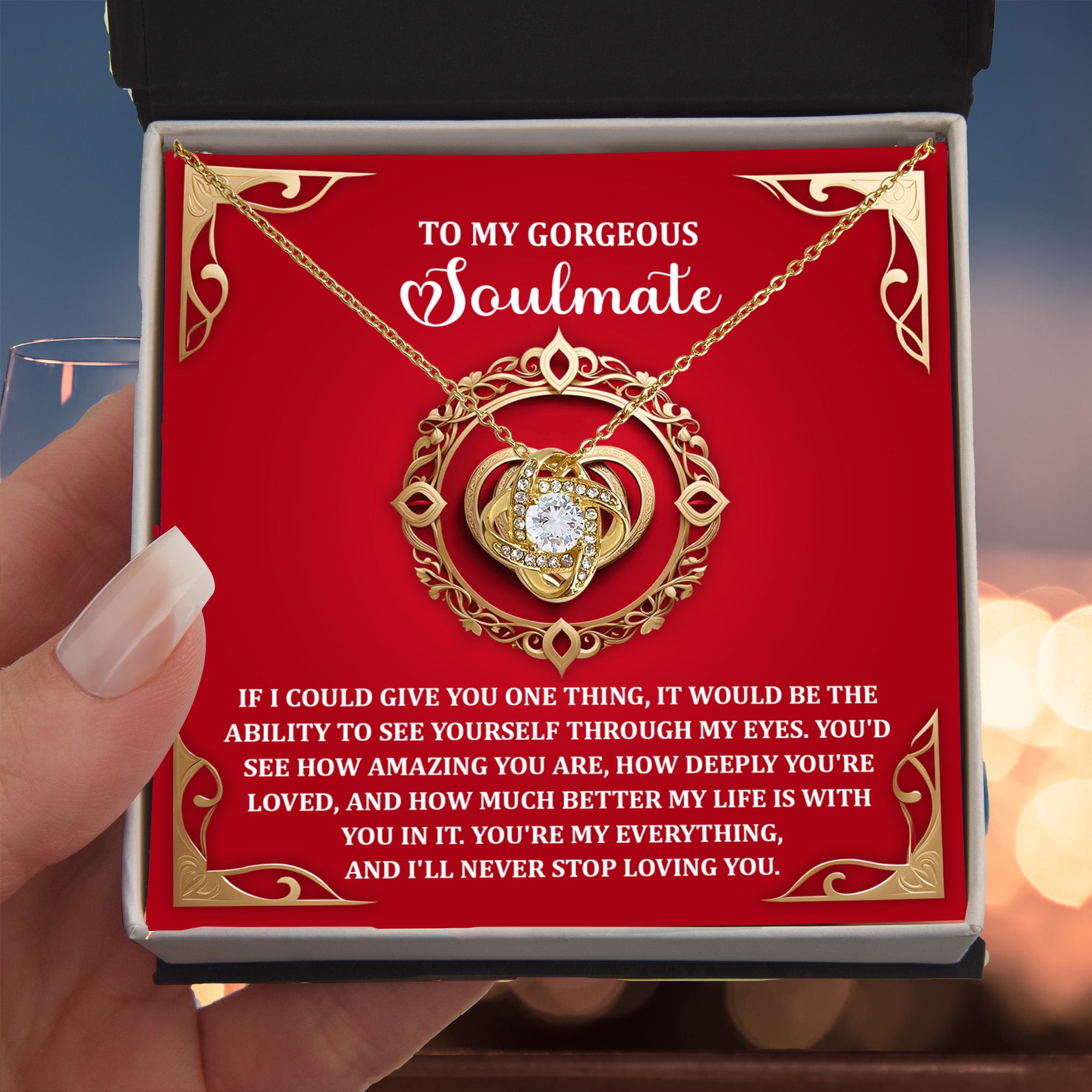 Romantic Anniversary, Valentine's Day Gift for Soulmate, Wife, Girlfriend - Through My Eyes - Love Knot Pendant Necklace - Mallard Moon Gift Shop