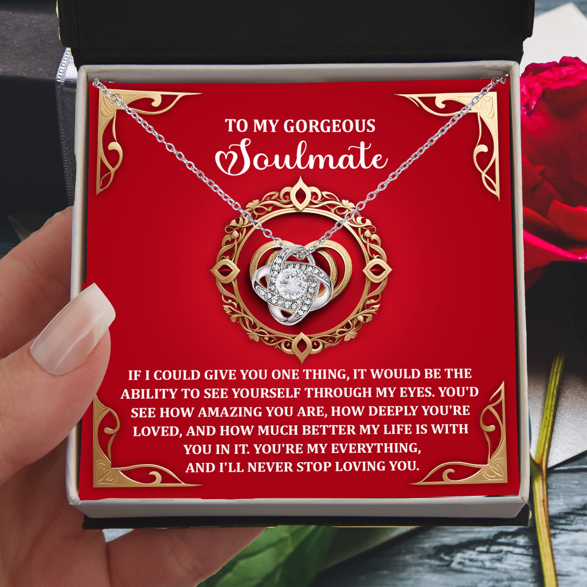 Romantic Anniversary, Valentine's Day Gift for Soulmate, Wife, Girlfriend - Through My Eyes - Love Knot Pendant Necklace - Mallard Moon Gift Shop