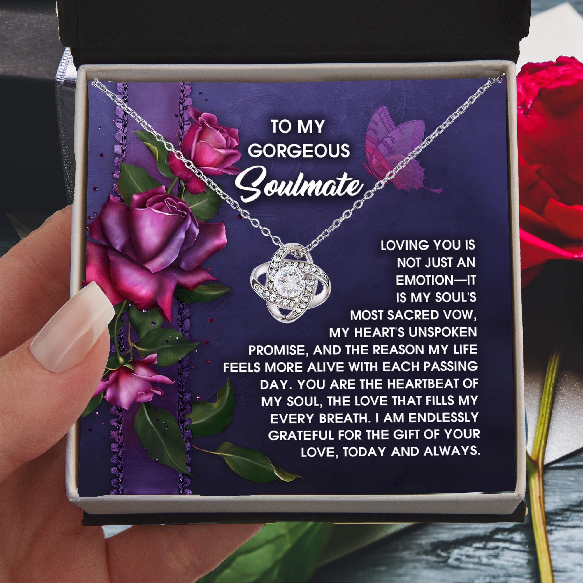 Romantic Anniversary, Valentine's Day Gift for Soulmate, Wife, Girlfriend - Unspoken Promise - Love Knot Pendant Necklace - Mallard Moon Gift Shop