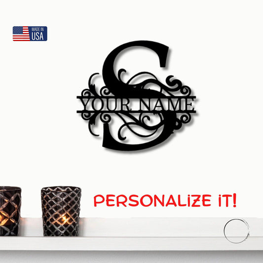 Split Letter Monogram Custom Name Indoor Outdoor Steel Wall Sign - Mallard Moon Gift Shop