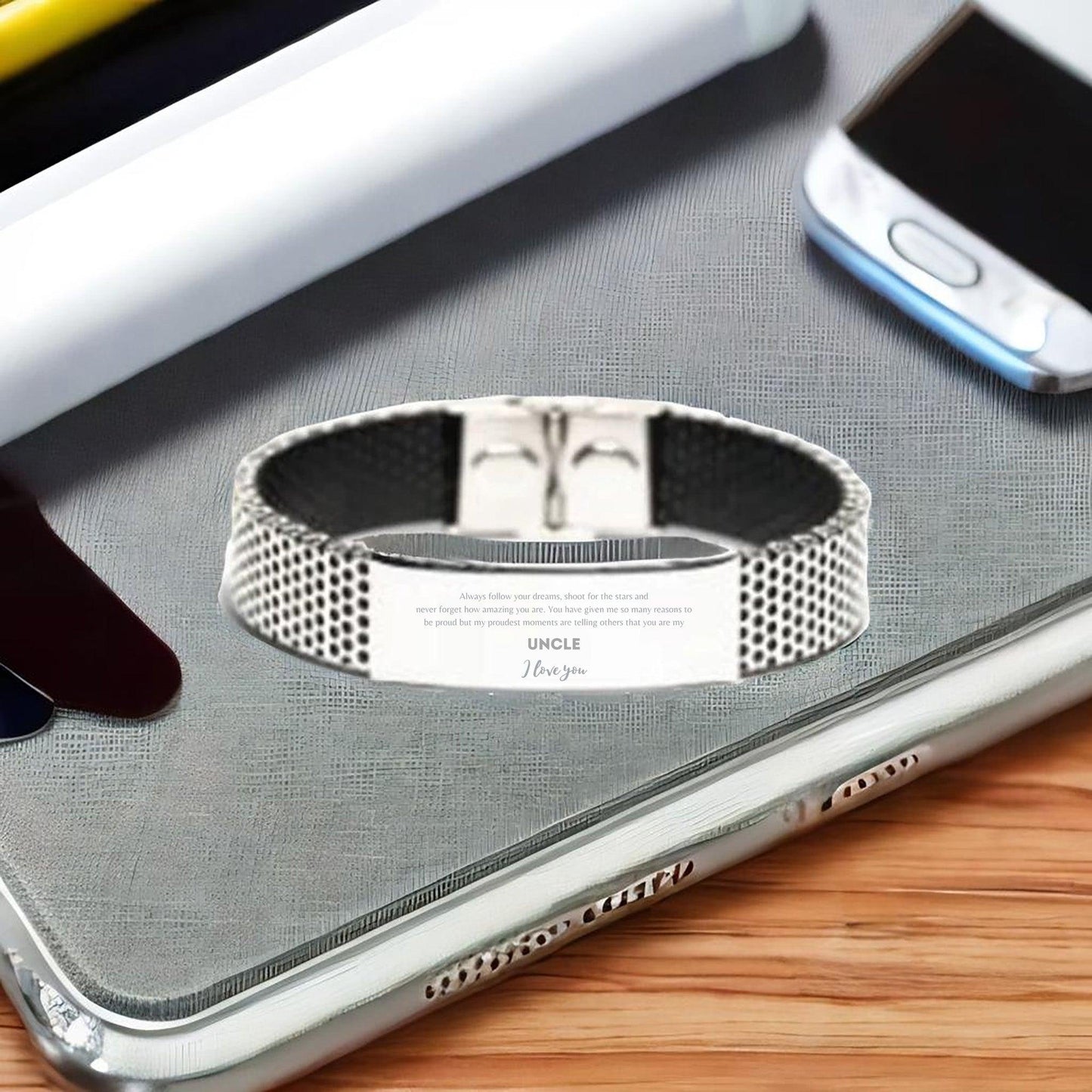 Stainless Steel Bracelet for Uncle Present, Uncle Always follow your dreams, never forget how amazing you are, Uncle Birthday Christmas Gifts Jewelry - Mallard Moon Gift Shop