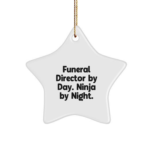 Funny Funeral Director Gifts from Friends - Star Ornament for Men, Women, Coworkers, Family - 'Funeral Director By Day. Ninja By Night.' Christmas Unique Gifts - Image 1
