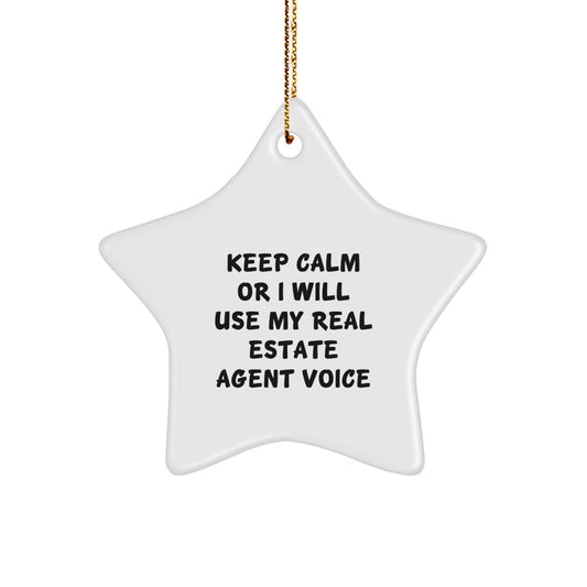 Funny Keep Calm Gifts for Real Estate Agent Men, Christmas Star Ornament, Funny Real Estate Agent Gifts from Friends for Christmas - Image 1